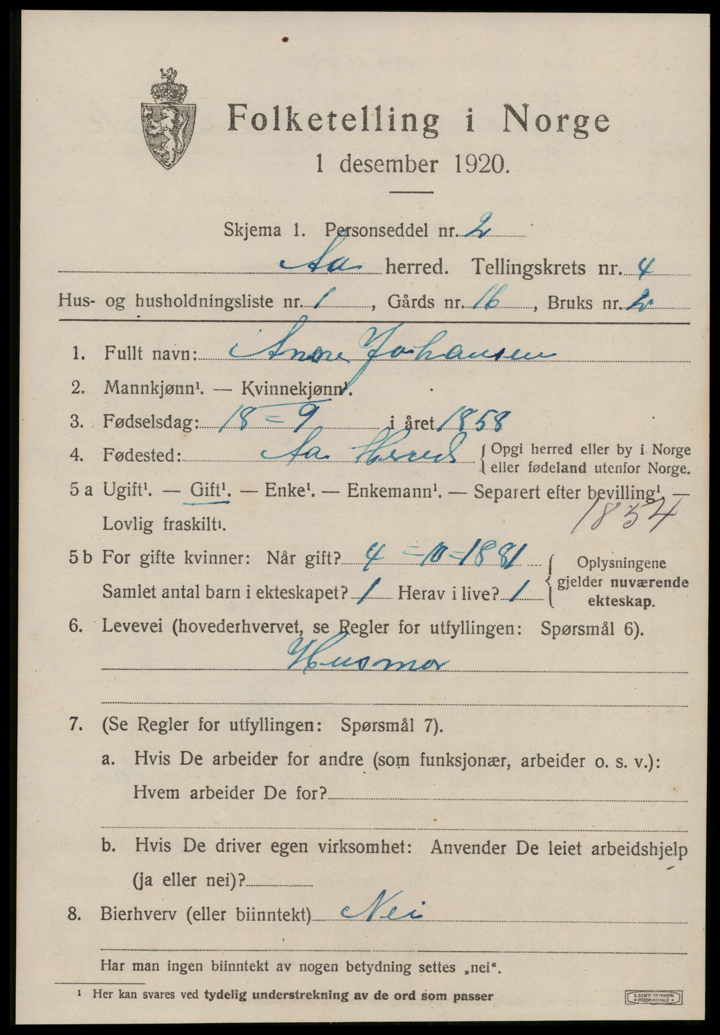 SAT, 1920 census for Å, 1920, p. 2074