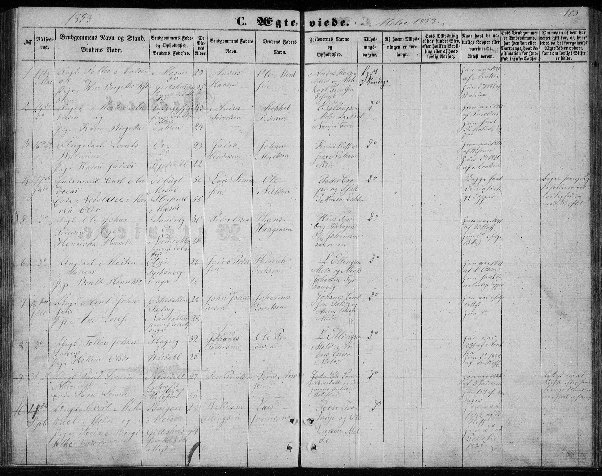 Ministerialprotokoller, klokkerbøker og fødselsregistre - Nordland, SAT/A-1459/843/L0633: Parish register (copy) no. 843C02, 1853-1873, p. 103