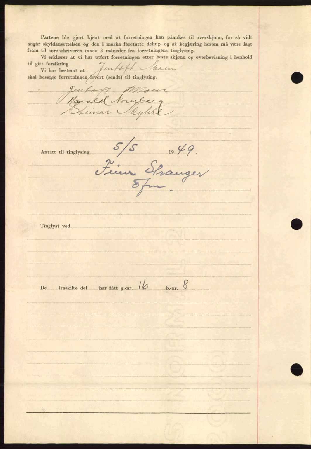Fosen sorenskriveri, AV/SAT-A-1107/1/2/2C: Mortgage book no. A9, 1948-1949, Diary no: : 671/1949