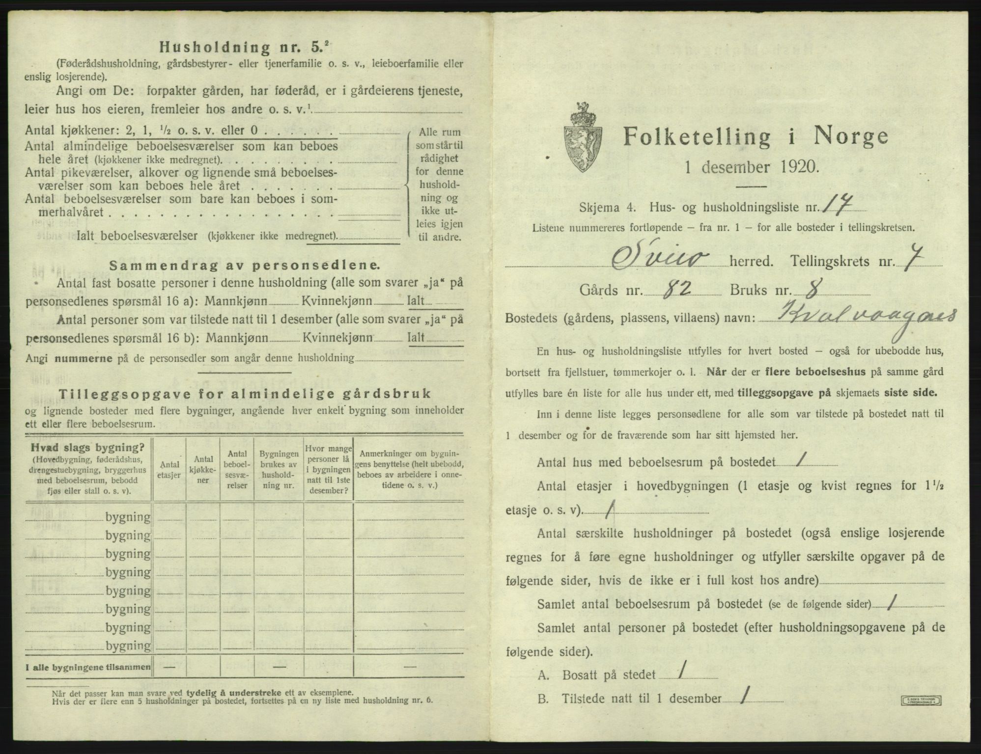 SAB, 1920 census for Sveio, 1920, p. 532