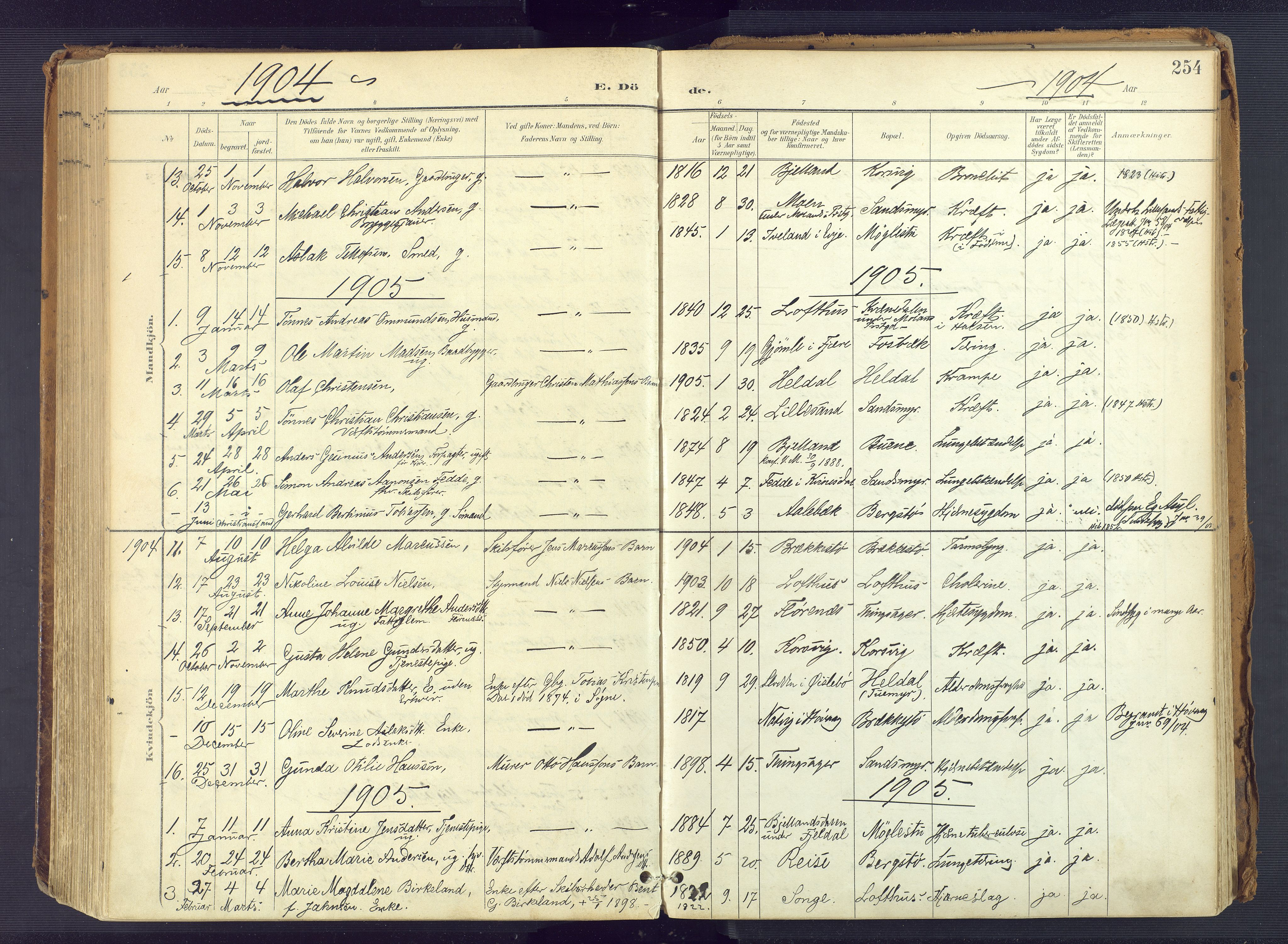 Vestre Moland sokneprestkontor, SAK/1111-0046/F/Fa/Fab/L0010: Parish register (official) no. A 10, 1900-1926, p. 254