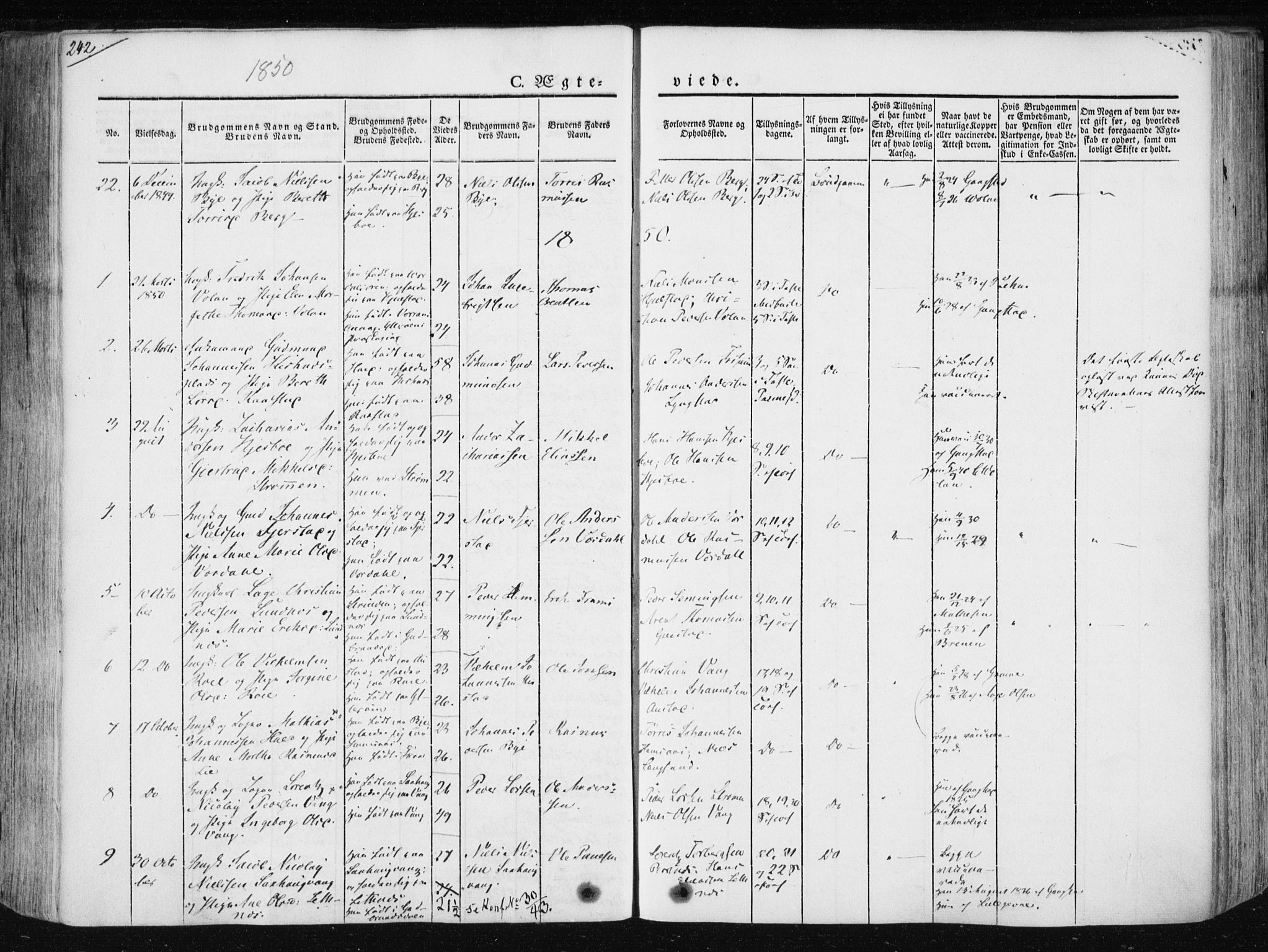 Ministerialprotokoller, klokkerbøker og fødselsregistre - Nord-Trøndelag, SAT/A-1458/730/L0280: Parish register (official) no. 730A07 /1, 1840-1854, p. 242