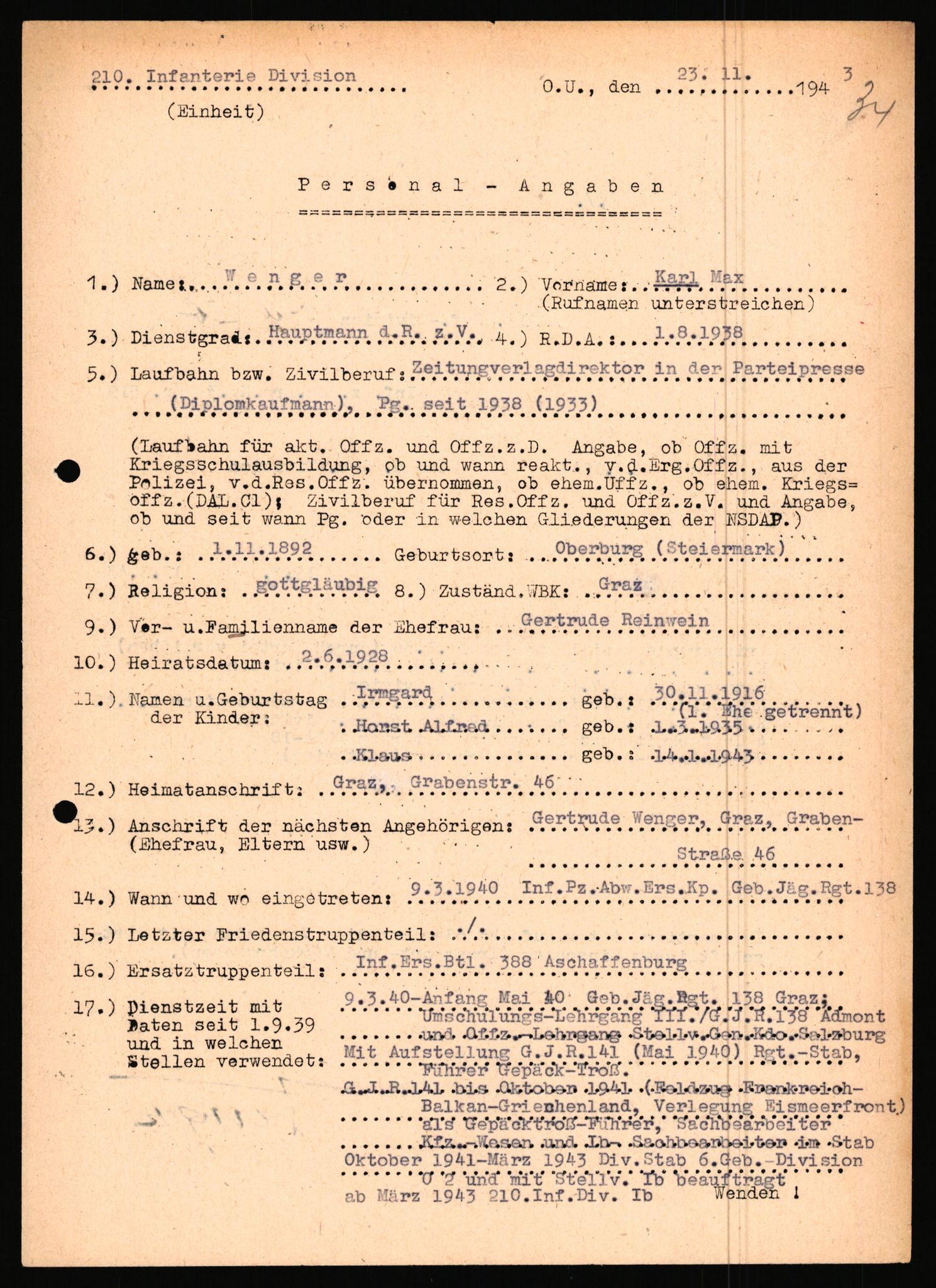 Forsvarets Overkommando. 2 kontor. Arkiv 11.4. Spredte tyske arkivsaker, AV/RA-RAFA-7031/D/Dar/Dara/L0019: Personalbøker og diverse, 1940-1945, p. 640
