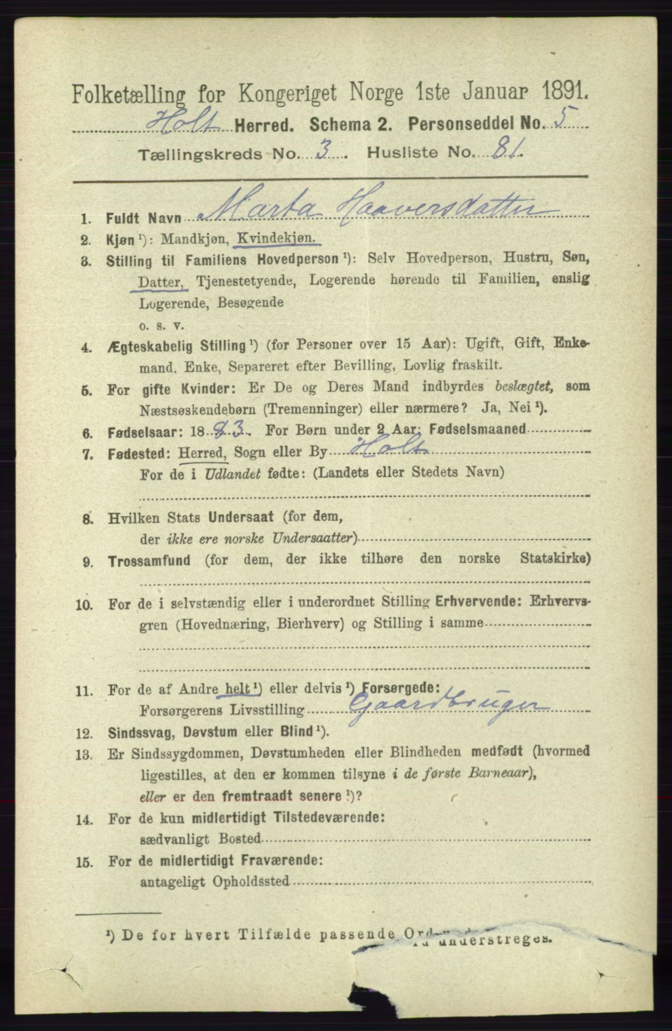 RA, 1891 census for 0914 Holt, 1891, p. 1539