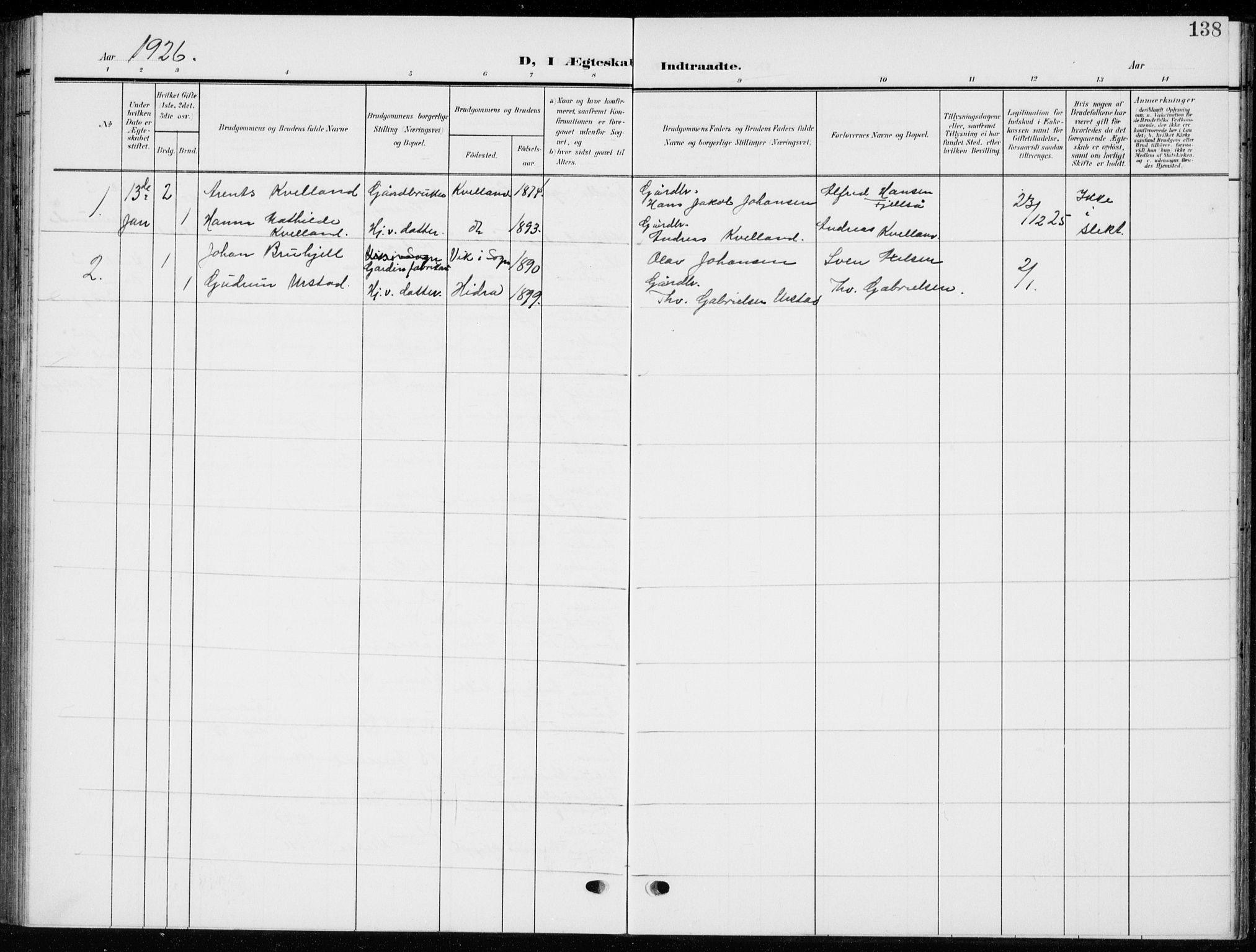Flekkefjord sokneprestkontor, SAK/1111-0012/F/Fb/Fbb/L0005: Parish register (copy) no. B 5, 1908-1927, p. 138