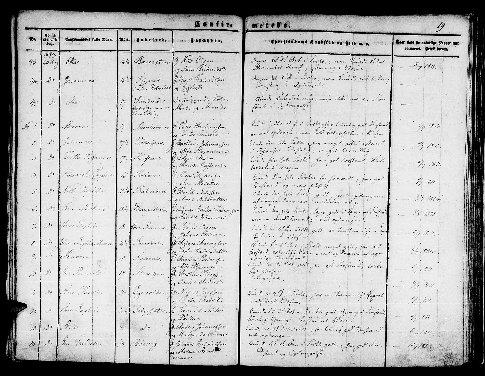 Kinn sokneprestembete, AV/SAB-A-80801/H/Haa/Haaa/L0004/0001: Parish register (official) no. A 4I, 1822-1840, p. 19