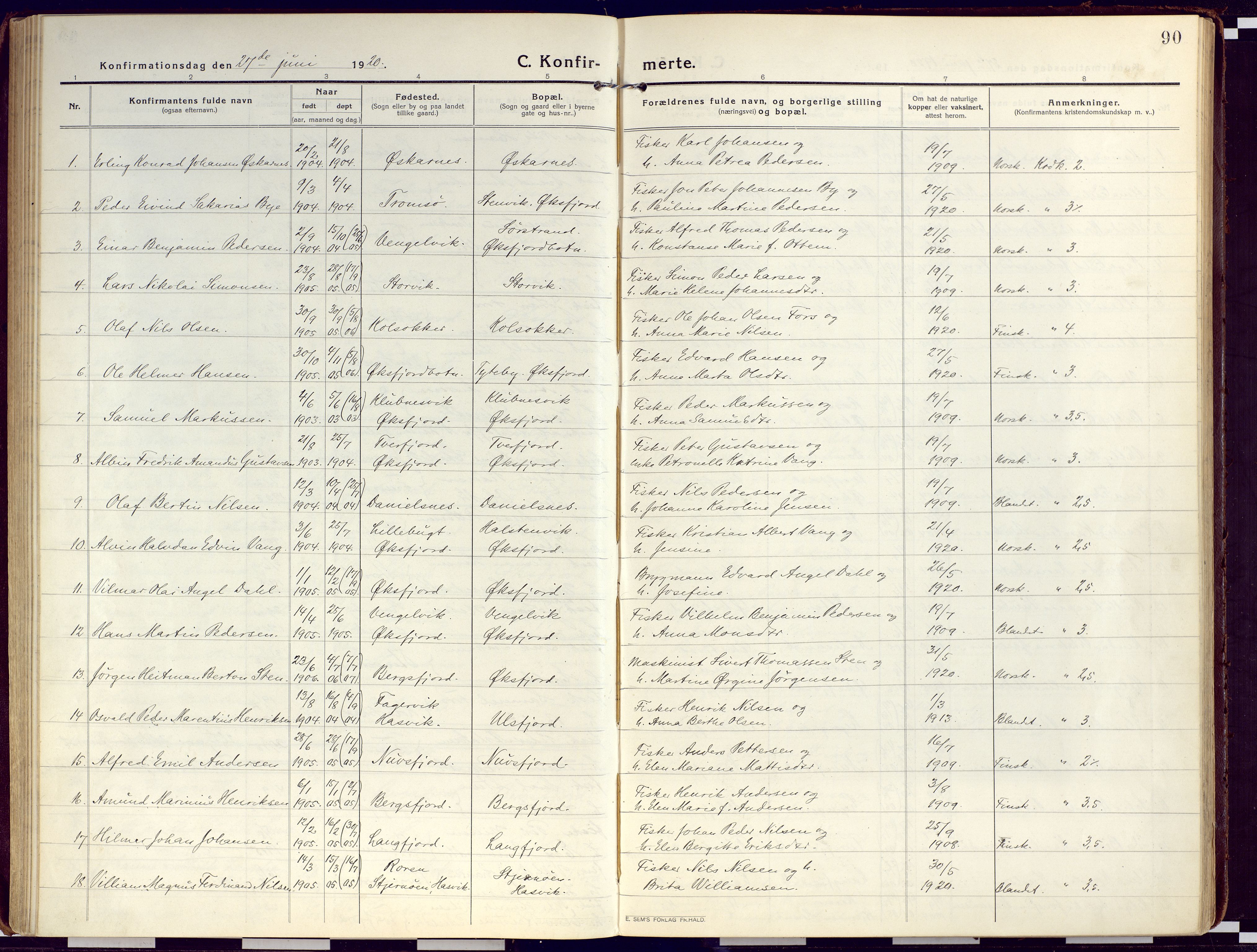 Loppa sokneprestkontor, SATØ/S-1339/H/Ha/L0012kirke: Parish register (official) no. 12, 1917-1932, p. 90