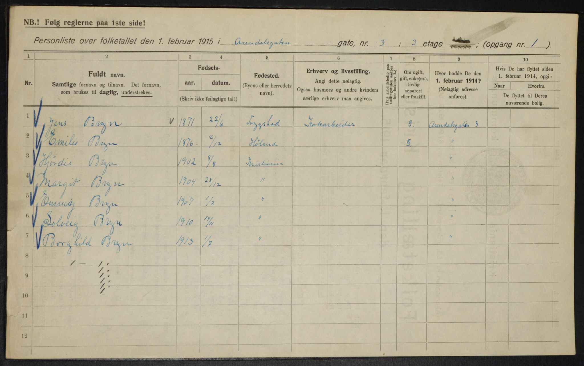 OBA, Municipal Census 1915 for Kristiania, 1915, p. 2217