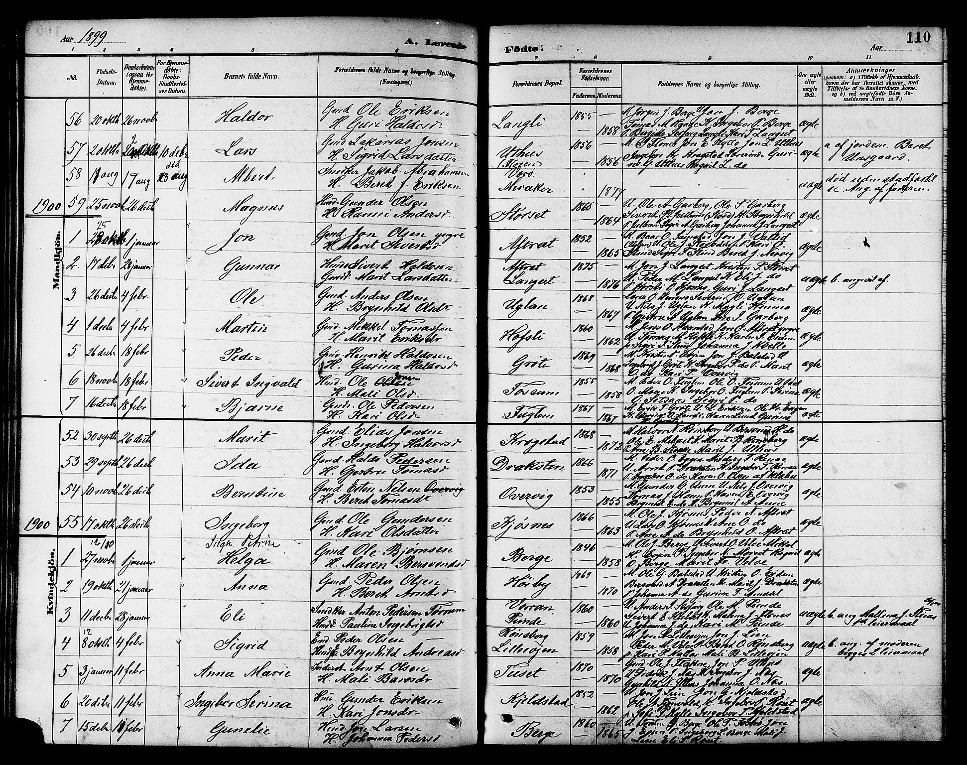 Ministerialprotokoller, klokkerbøker og fødselsregistre - Sør-Trøndelag, SAT/A-1456/695/L1157: Parish register (copy) no. 695C08, 1889-1913, p. 110