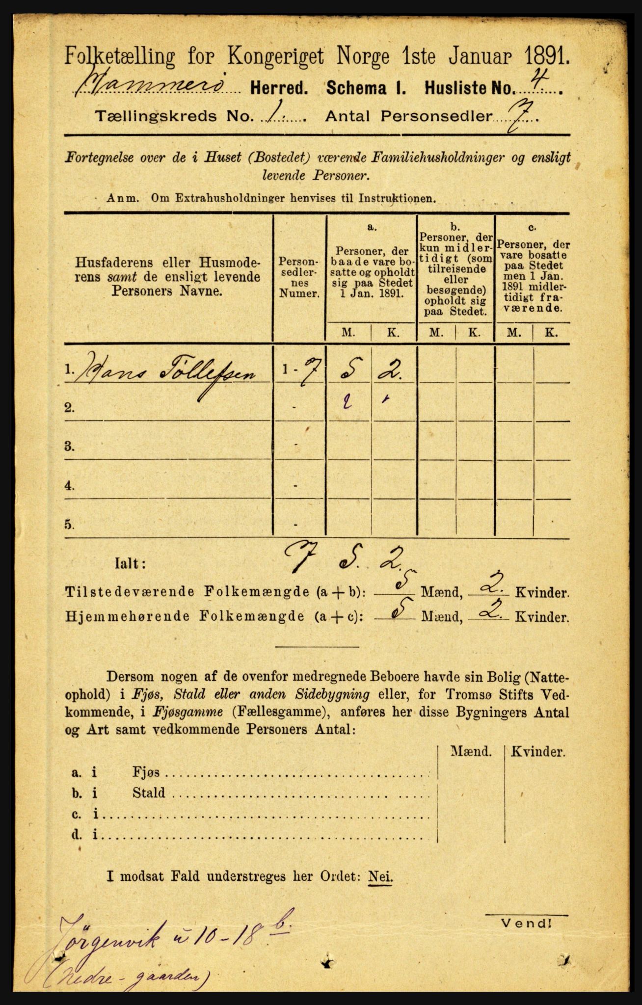 RA, 1891 census for 1849 Hamarøy, 1891, p. 21