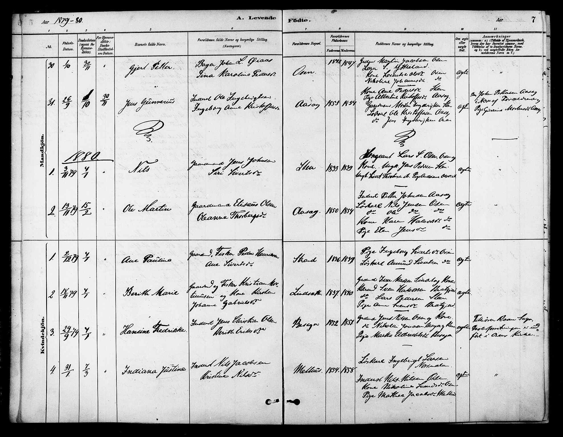 Ministerialprotokoller, klokkerbøker og fødselsregistre - Sør-Trøndelag, SAT/A-1456/658/L0722: Parish register (official) no. 658A01, 1879-1896, p. 7