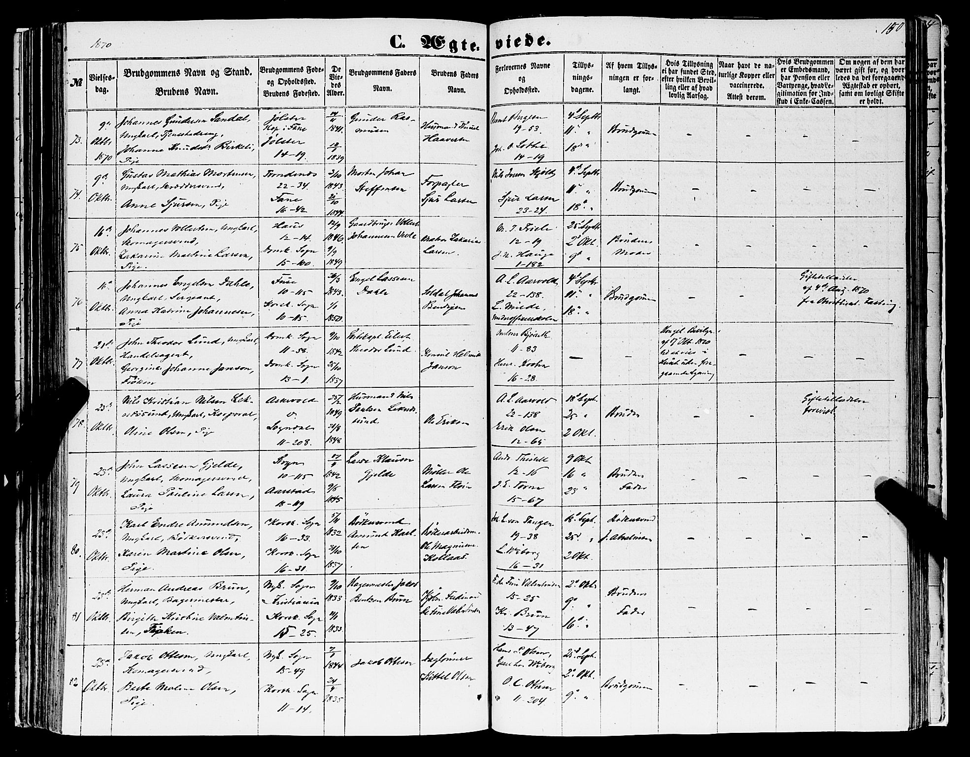 Domkirken sokneprestembete, SAB/A-74801/H/Haa/L0034: Parish register (official) no. D 2, 1853-1874, p. 150