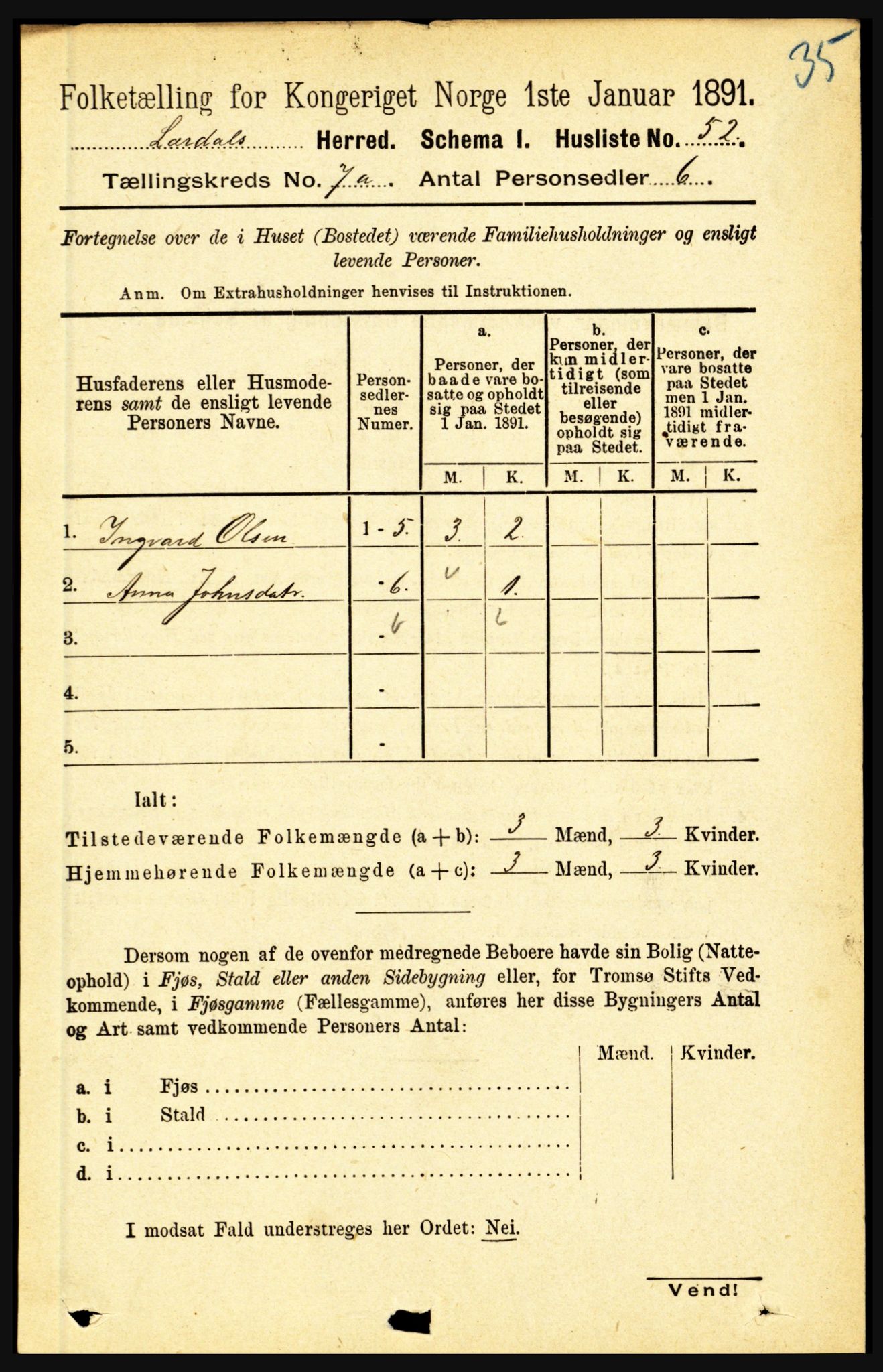 RA, 1891 census for 1422 Lærdal, 1891, p. 800