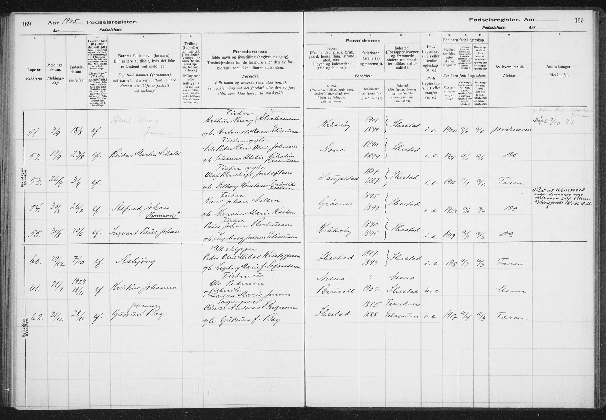 Ibestad sokneprestembete, AV/SATØ-S-0077/I/Ic/L0061: Birth register no. 61, 1917-1929, p. 169