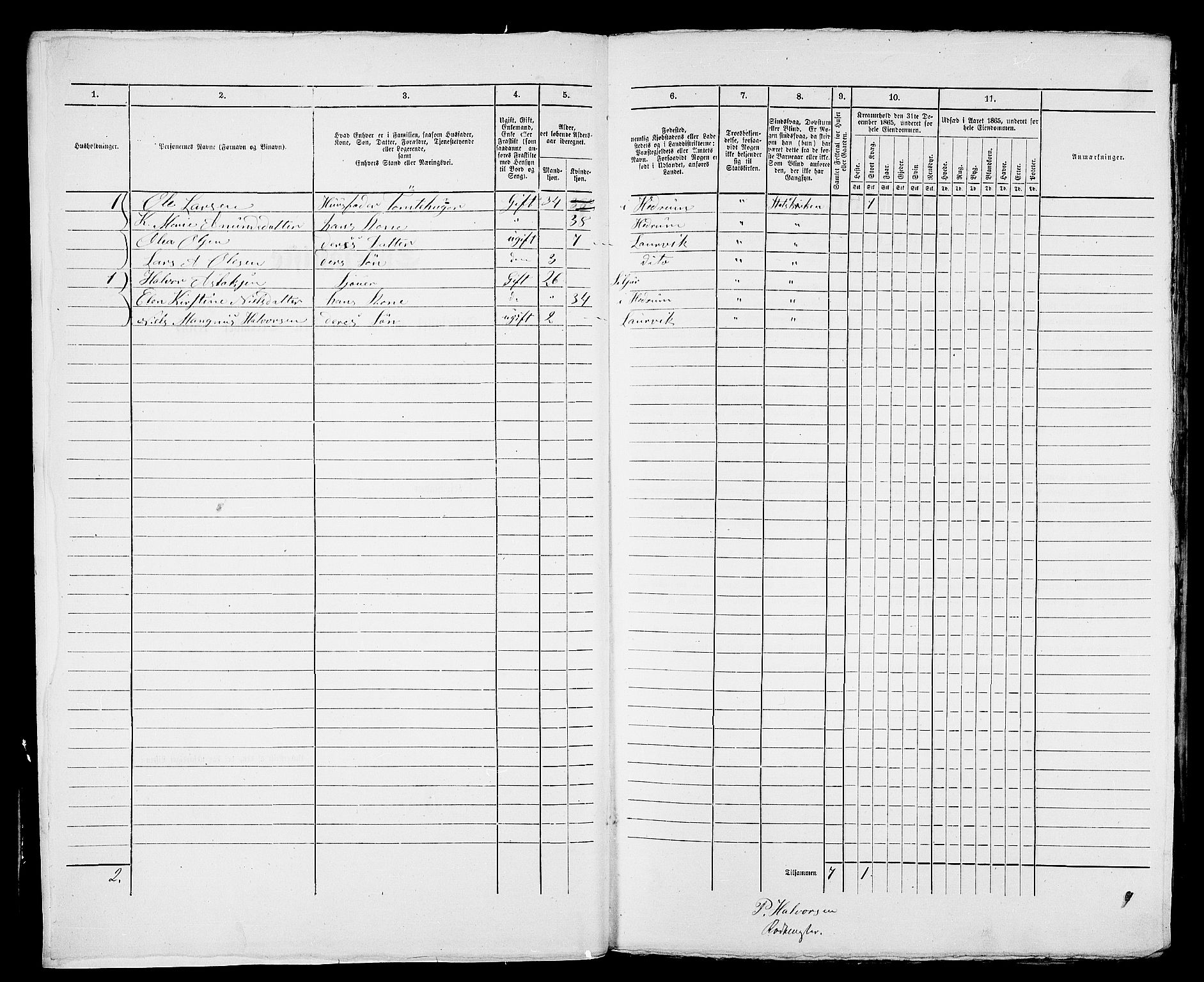 RA, 1865 census for Larvik, 1865, p. 668