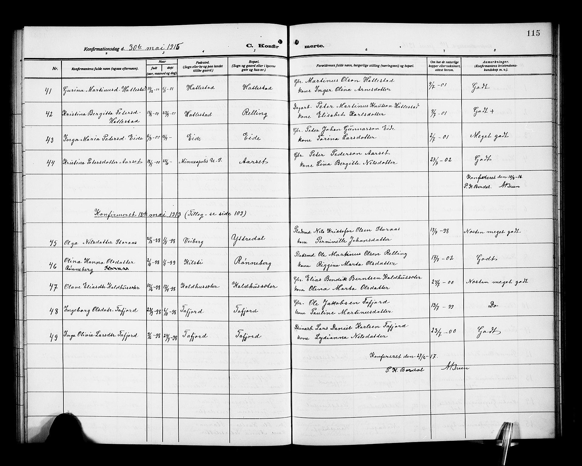 Ministerialprotokoller, klokkerbøker og fødselsregistre - Møre og Romsdal, SAT/A-1454/519/L0265: Parish register (copy) no. 519C06, 1911-1921, p. 115