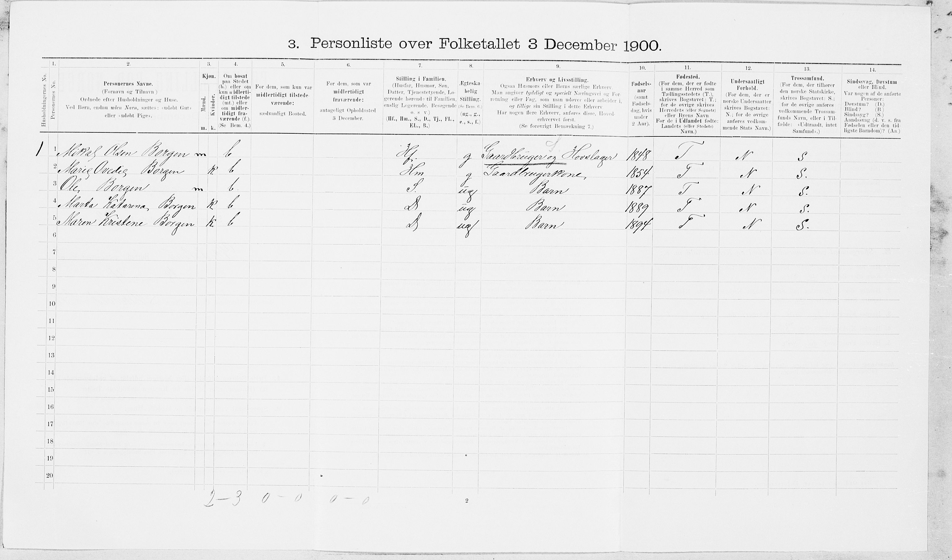 SAT, 1900 census for Verdal, 1900, p. 450