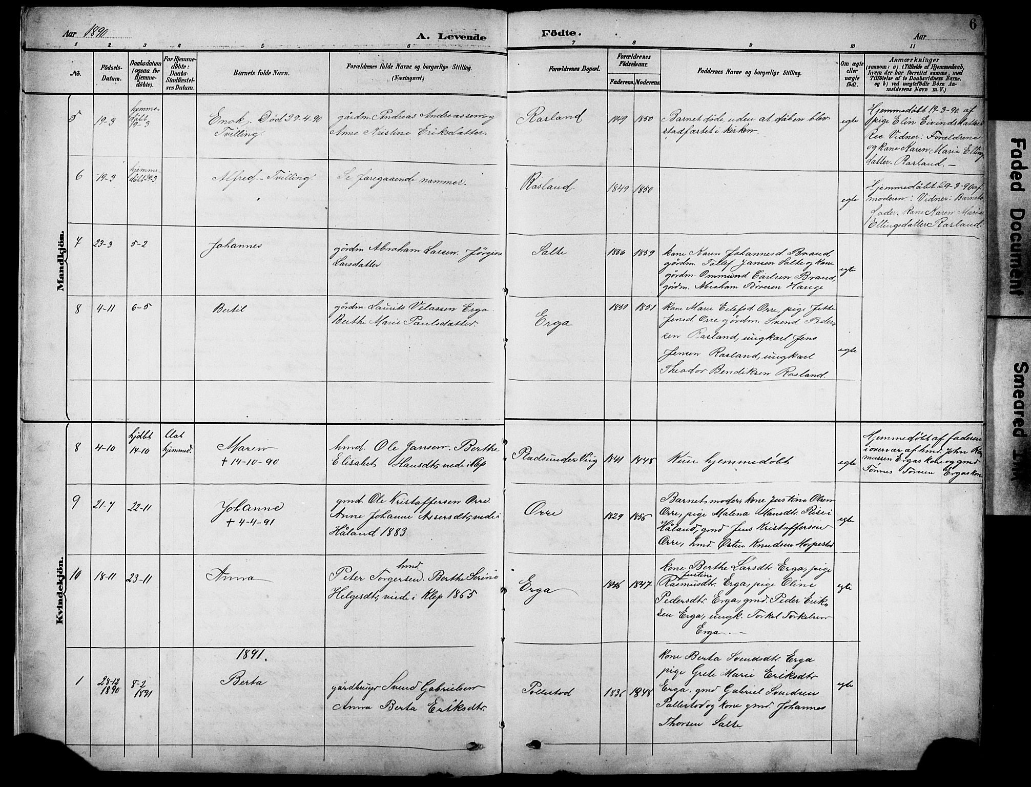 Klepp sokneprestkontor, AV/SAST-A-101803/001/3/30BB/L0005: Parish register (copy) no. B 5, 1889-1918, p. 6