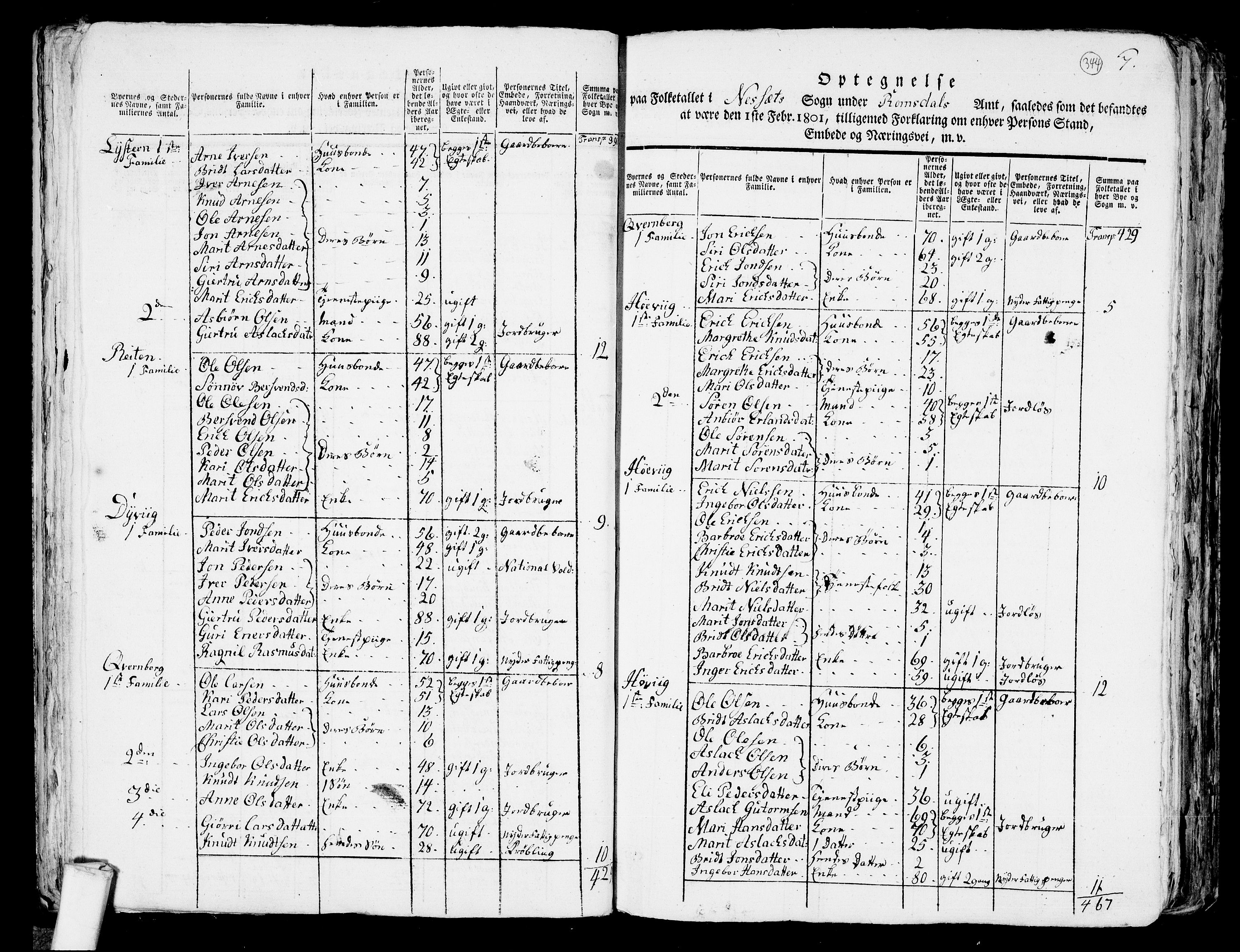 RA, 1801 census for 1543P Nesset, 1801, p. 343b-344a