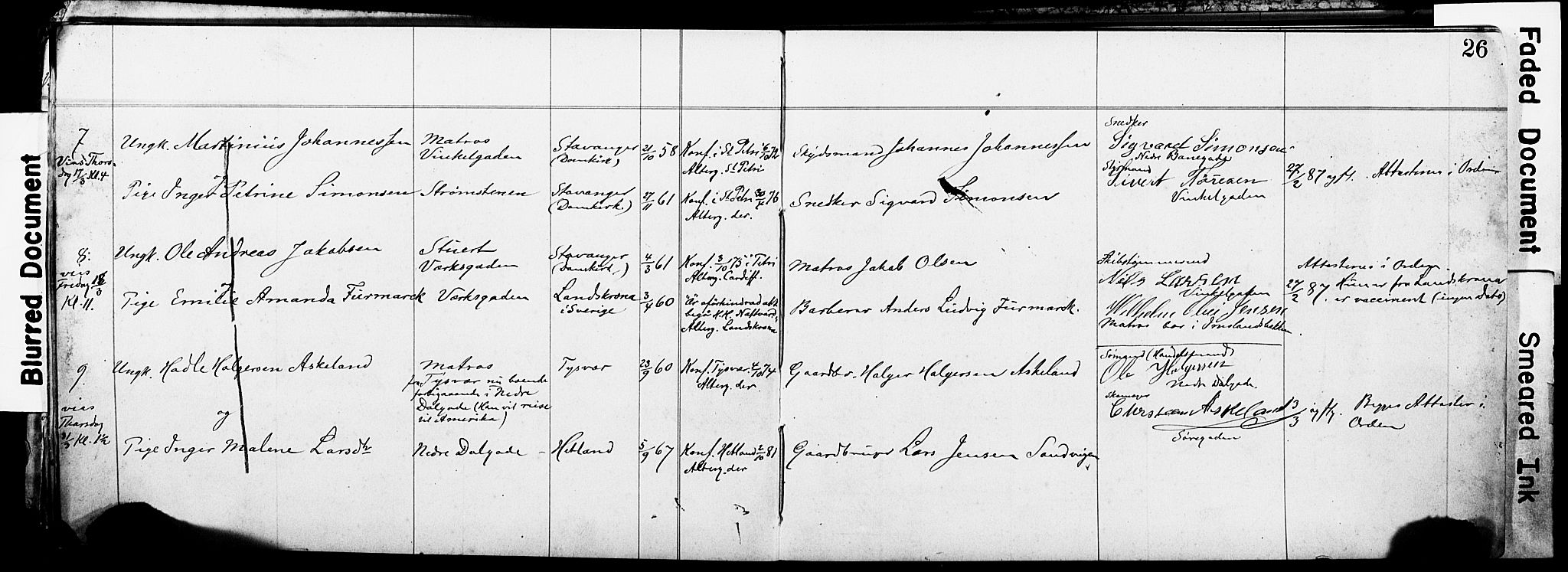 St. Johannes sokneprestkontor, SAST/A-101814/001/70/705BA/L0001: Banns register no. 1, 1885-1899, p. 26