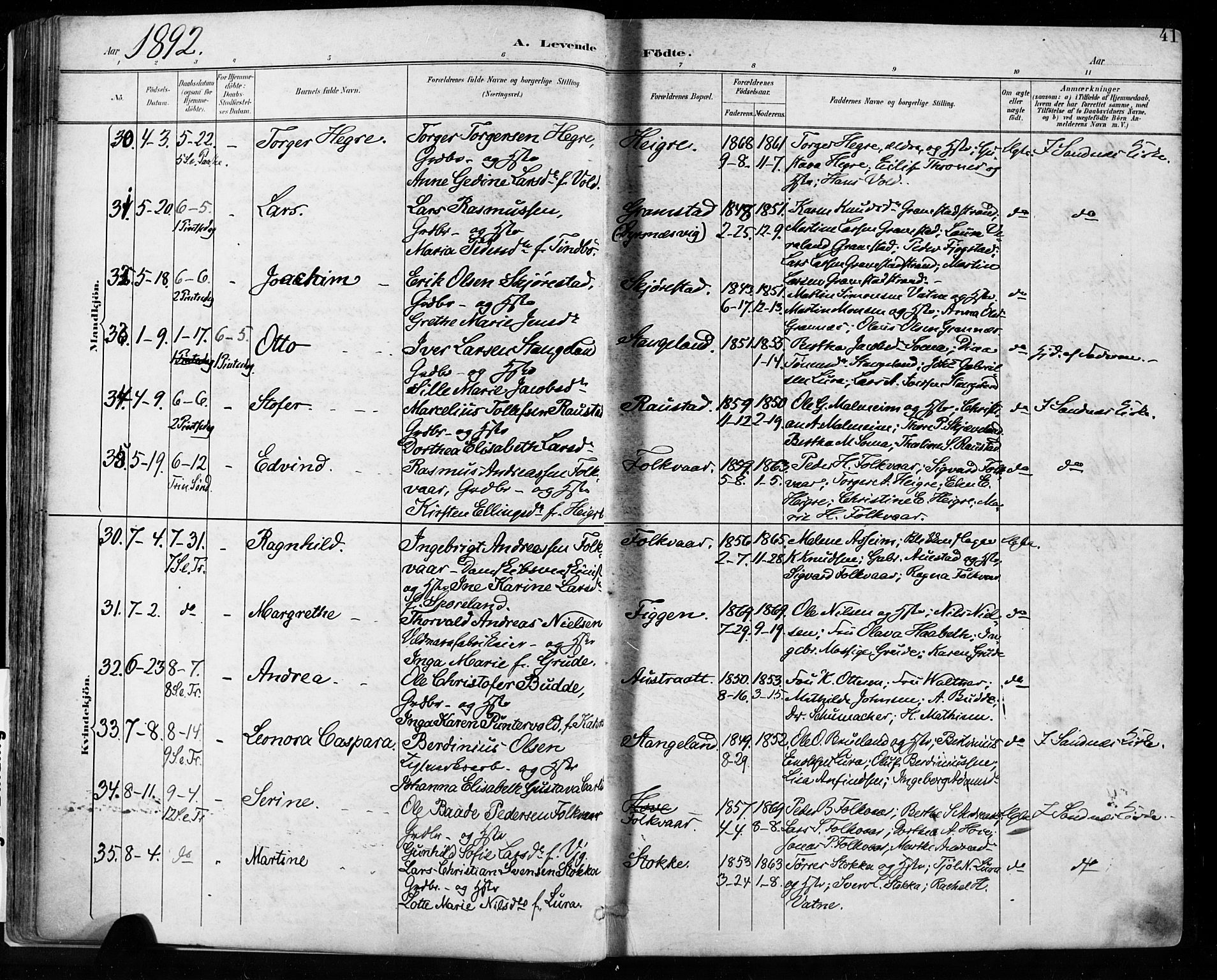 Høyland sokneprestkontor, AV/SAST-A-101799/001/30BA/L0013: Parish register (official) no. A 13.1, 1889-1898, p. 41