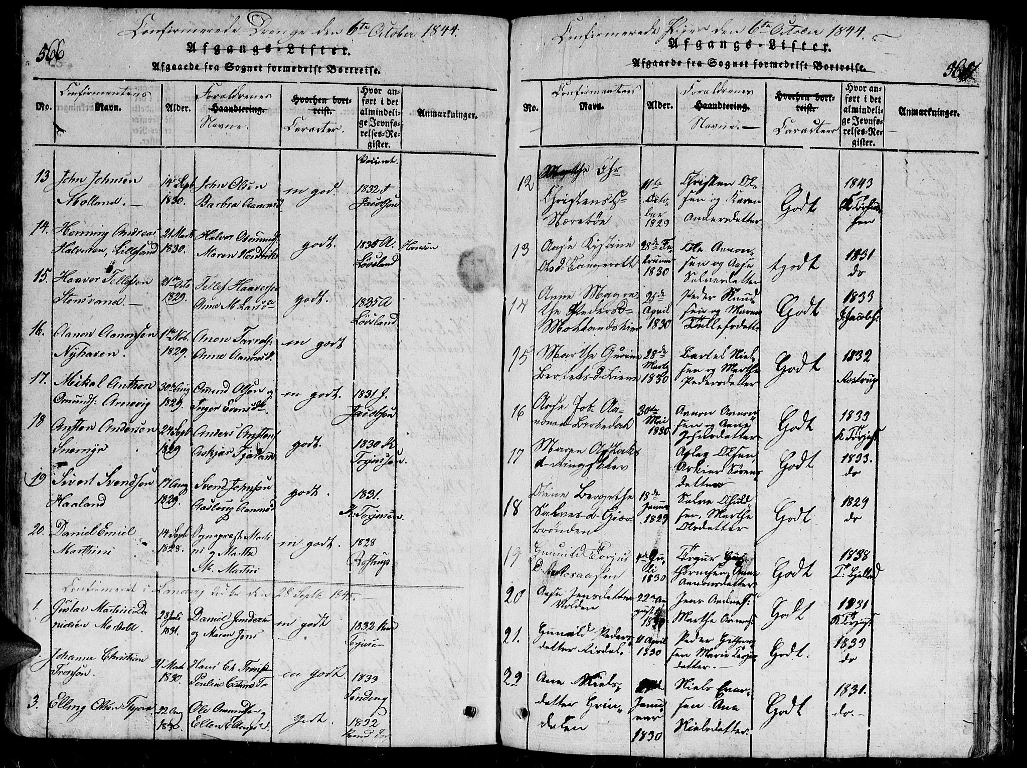 Hommedal sokneprestkontor, SAK/1111-0023/F/Fb/Fbb/L0003: Parish register (copy) no. B 3 /1, 1816-1850, p. 566-567