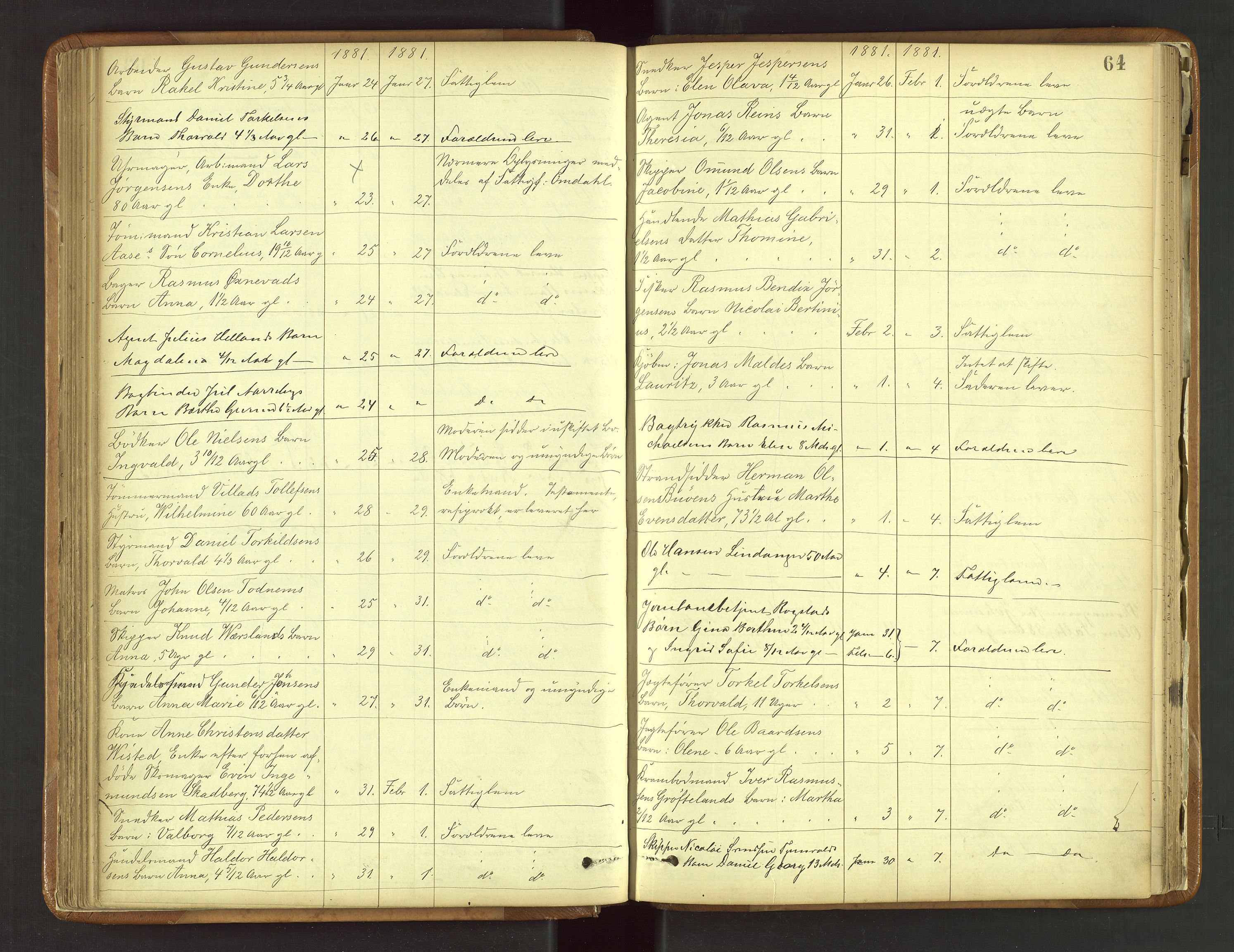 Stavanger byfogd, SAST/A-101408/001/5/52/52B/L0003: Liste over anmeldte dødsfall, 1877-1885, p. 64
