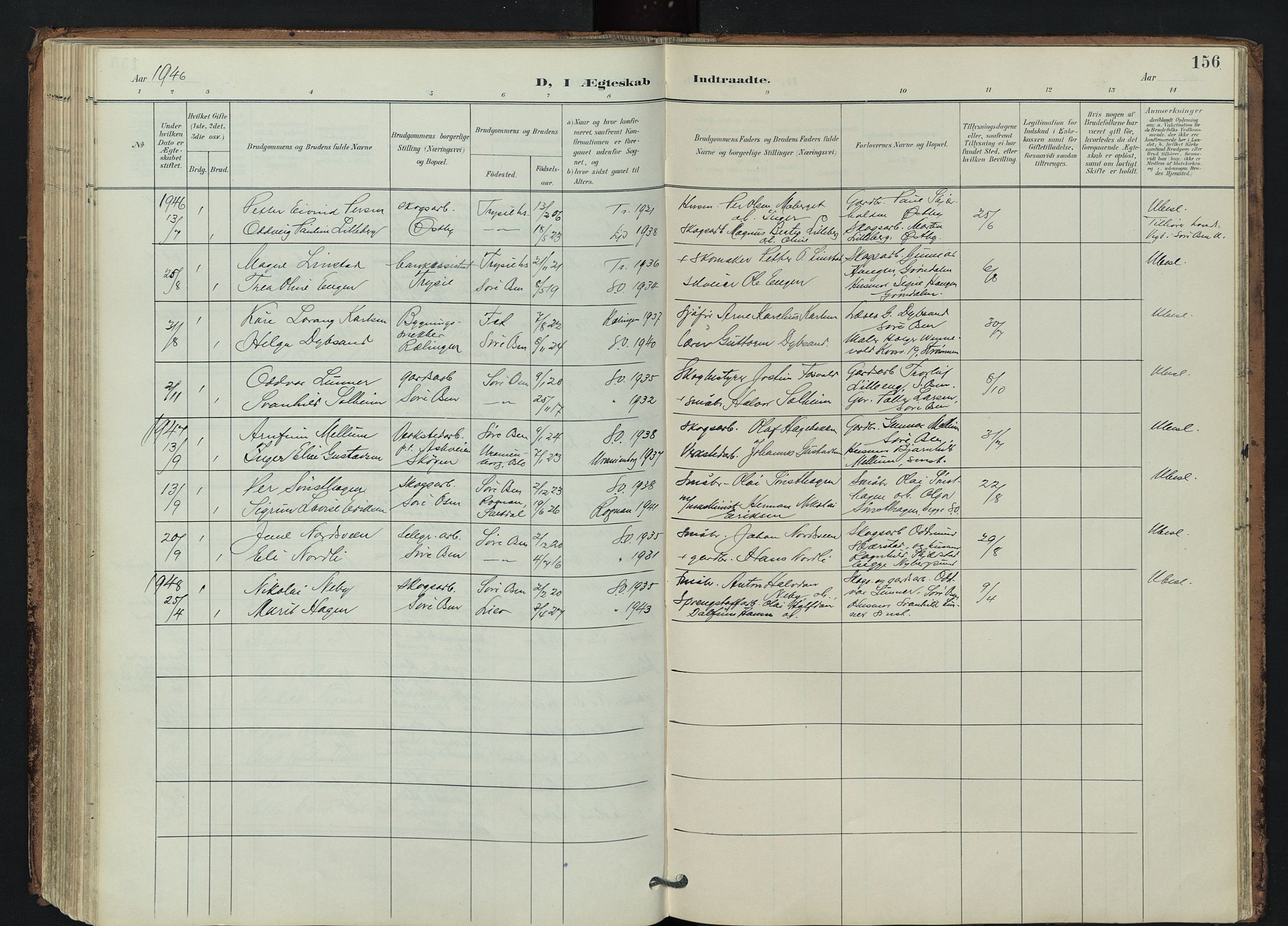 Trysil prestekontor, AV/SAH-PREST-046/H/Ha/Hab/L0007: Parish register (copy) no. 7, 1896-1948, p. 156