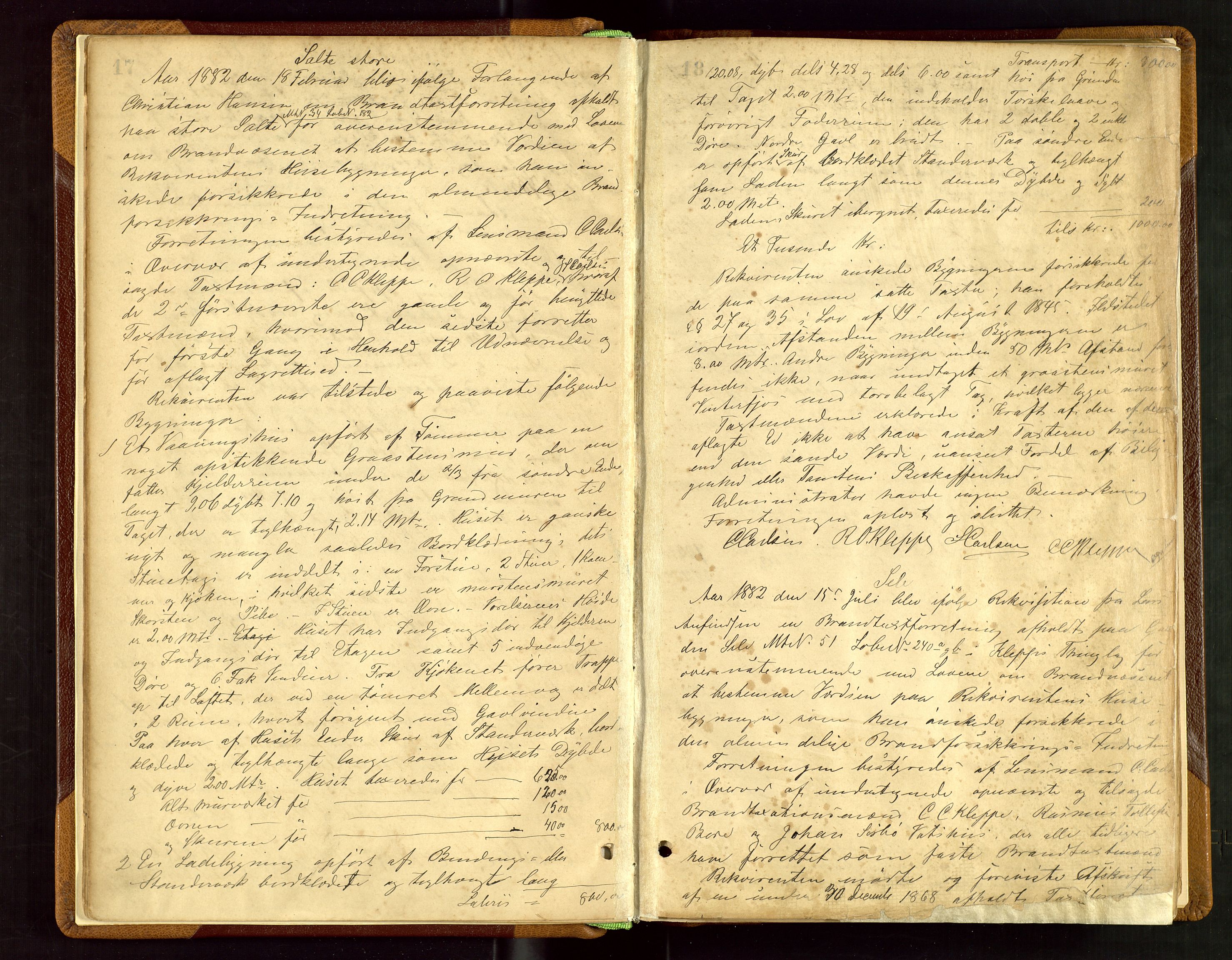 Klepp lensmannskontor, AV/SAST-A-100163/Gob/L0002: "Brandtaxtprotokol" m/register samt register for 1872, 1881-1919, p. 17-18