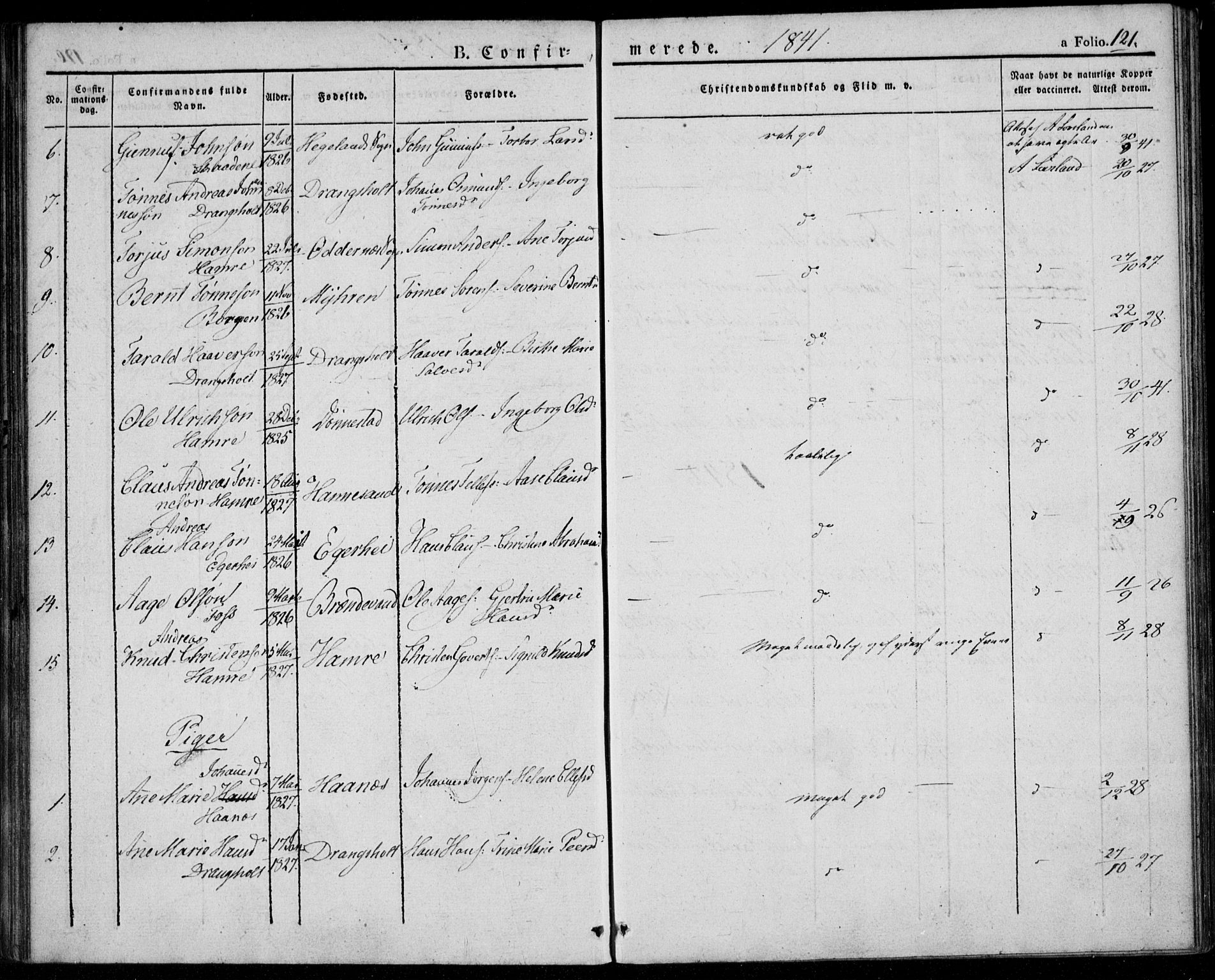 Tveit sokneprestkontor, SAK/1111-0043/F/Fa/L0003: Parish register (official) no. A 3, 1829-1852, p. 121
