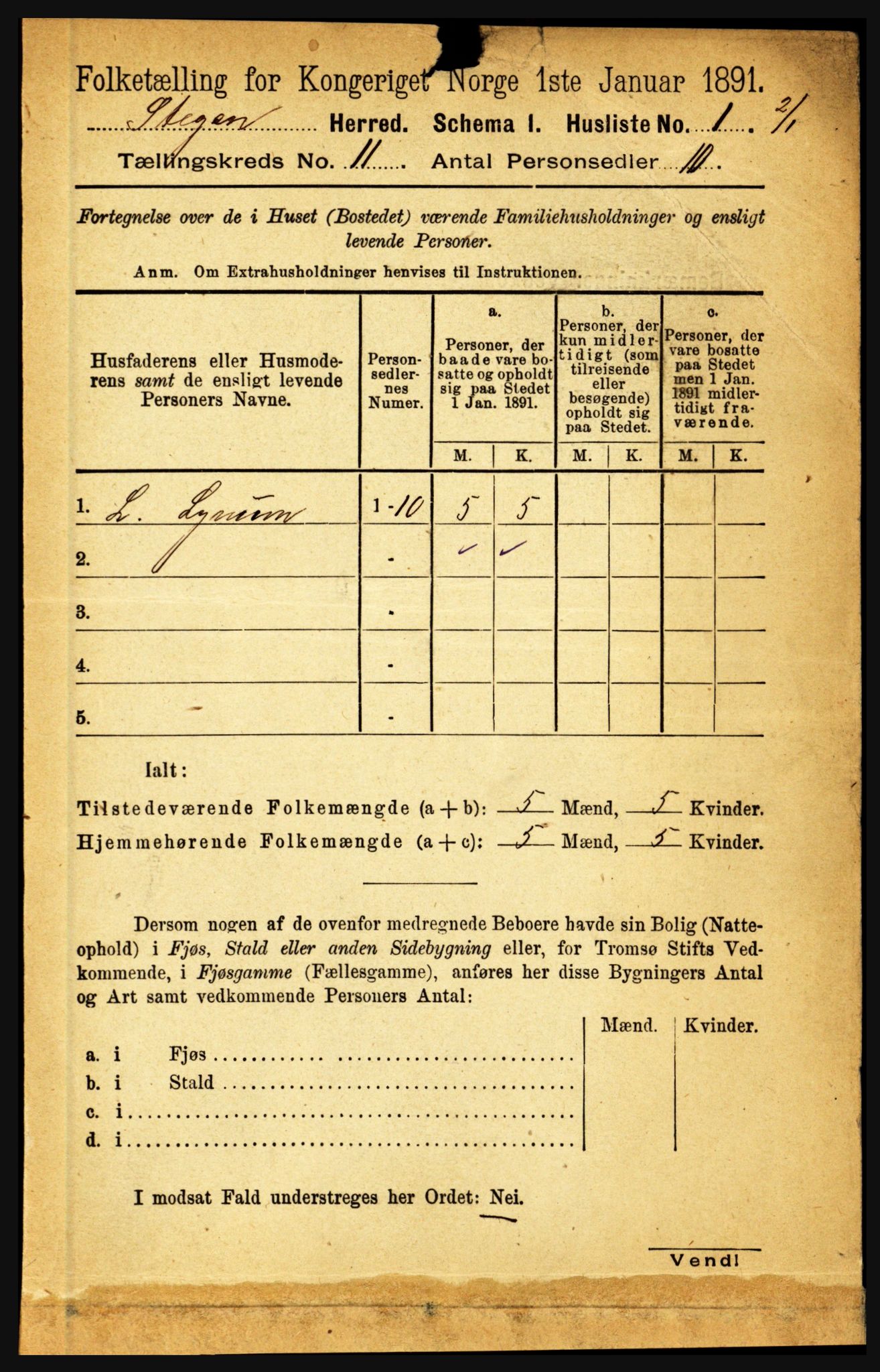 RA, 1891 census for 1848 Steigen, 1891, p. 3733