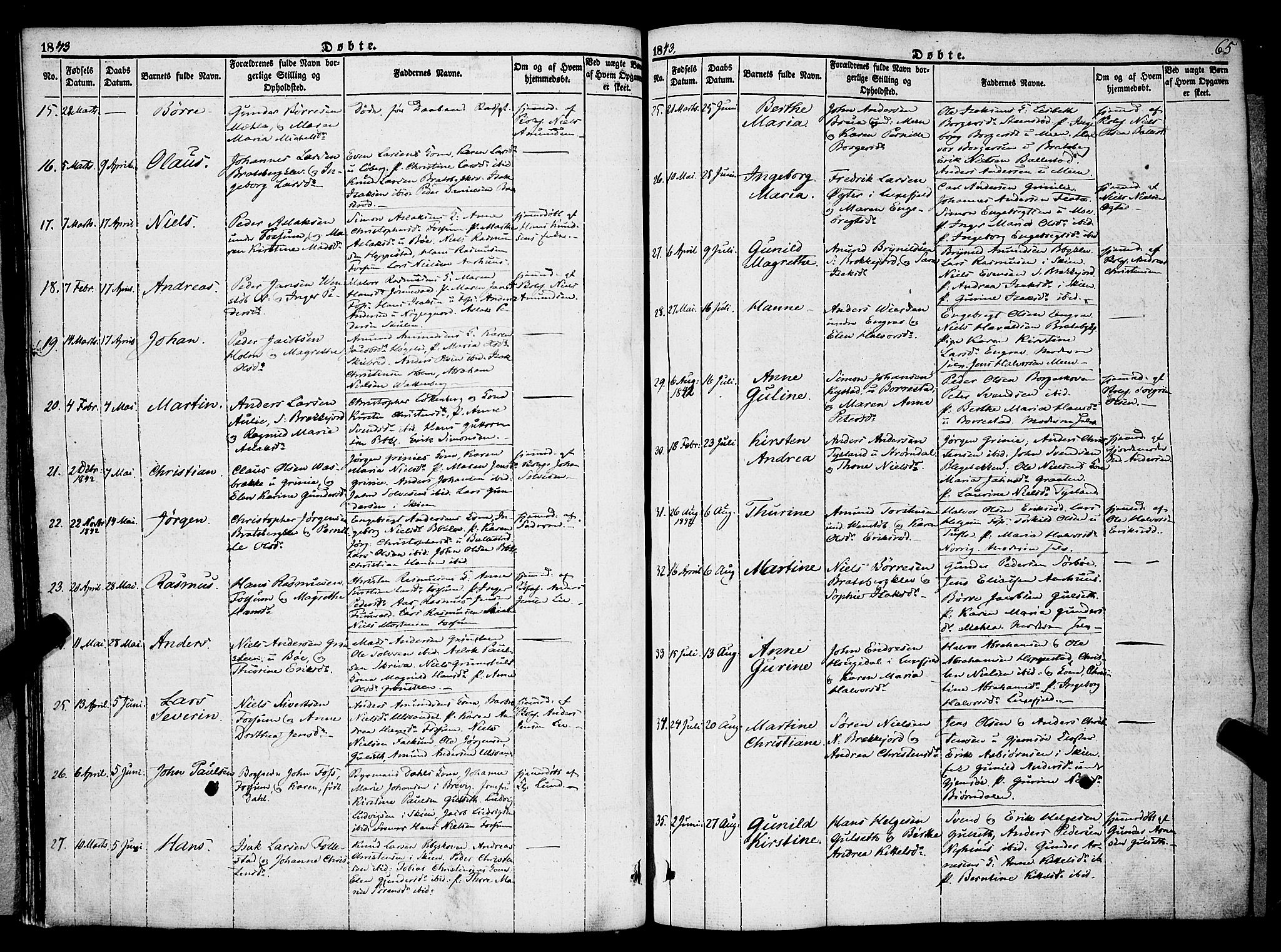 Gjerpen kirkebøker, AV/SAKO-A-265/F/Fa/L0007a: Parish register (official) no. I 7A, 1834-1857, p. 65