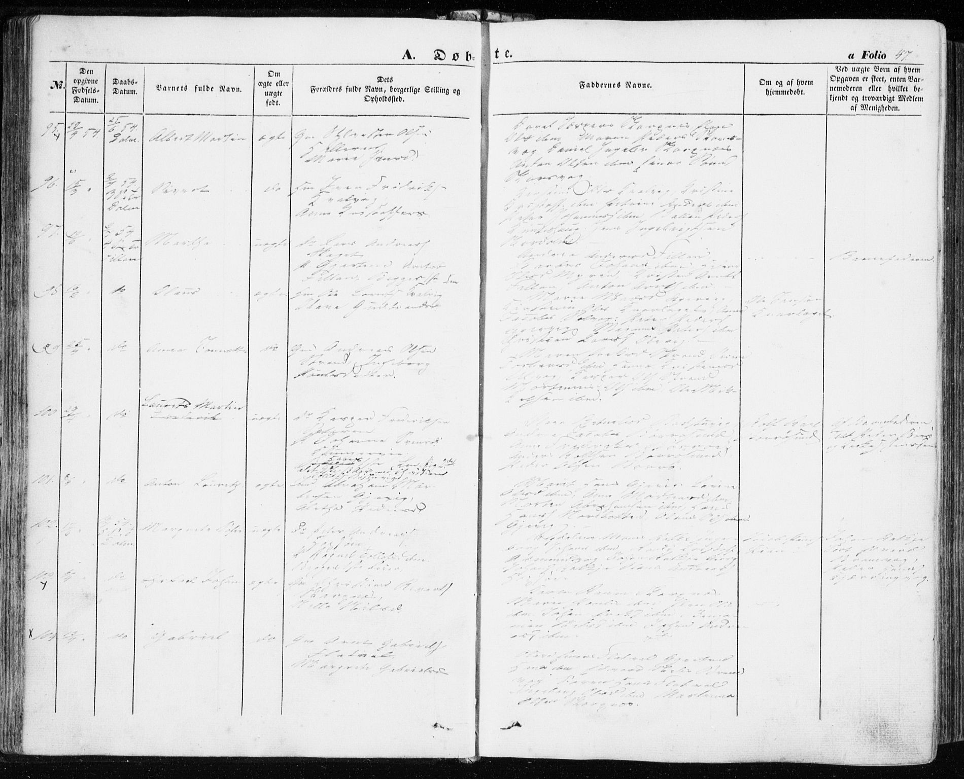 Ministerialprotokoller, klokkerbøker og fødselsregistre - Sør-Trøndelag, AV/SAT-A-1456/634/L0530: Parish register (official) no. 634A06, 1852-1860, p. 47