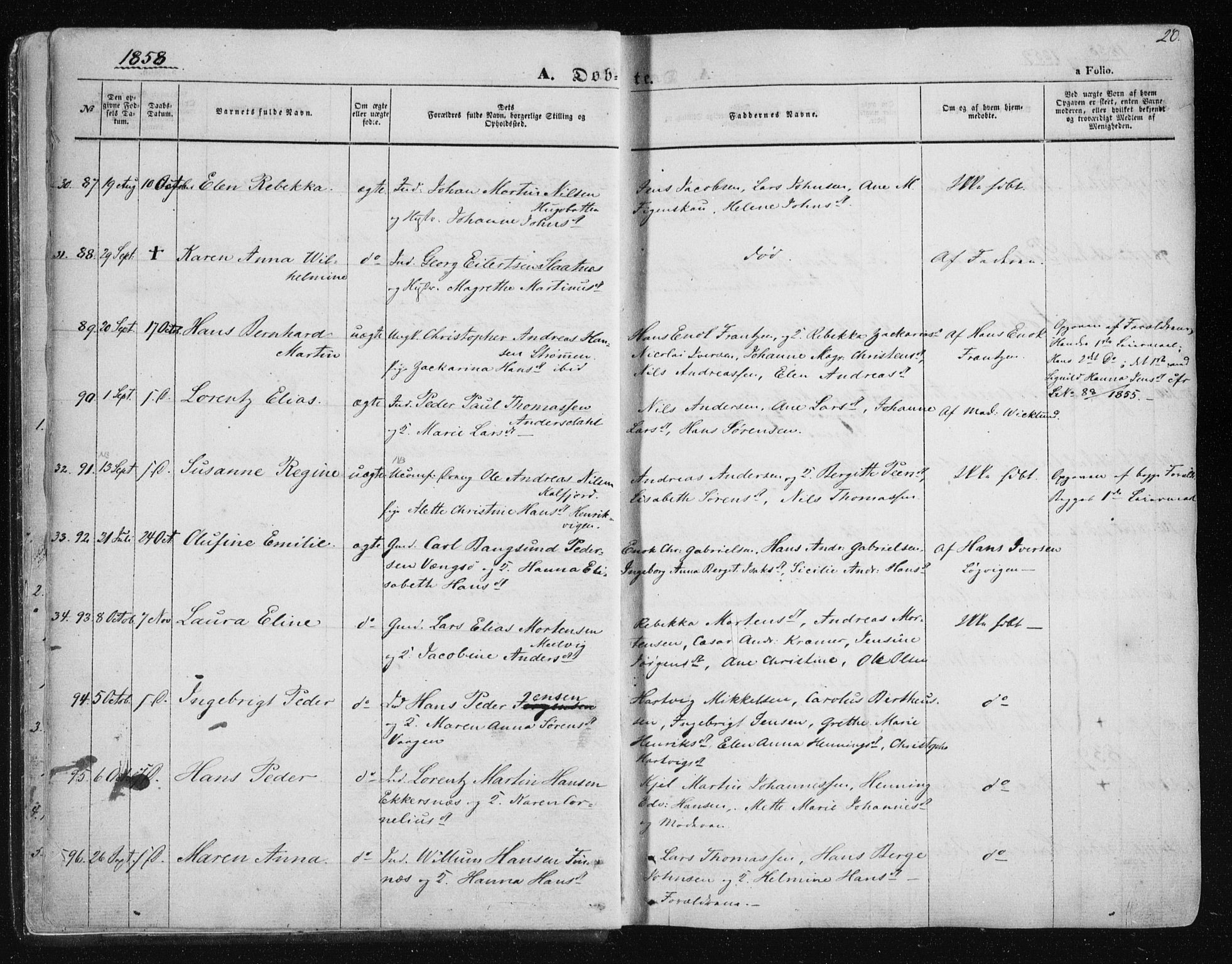 Tromsøysund sokneprestkontor, SATØ/S-1304/G/Ga/L0001kirke: Parish register (official) no. 1, 1856-1867, p. 20