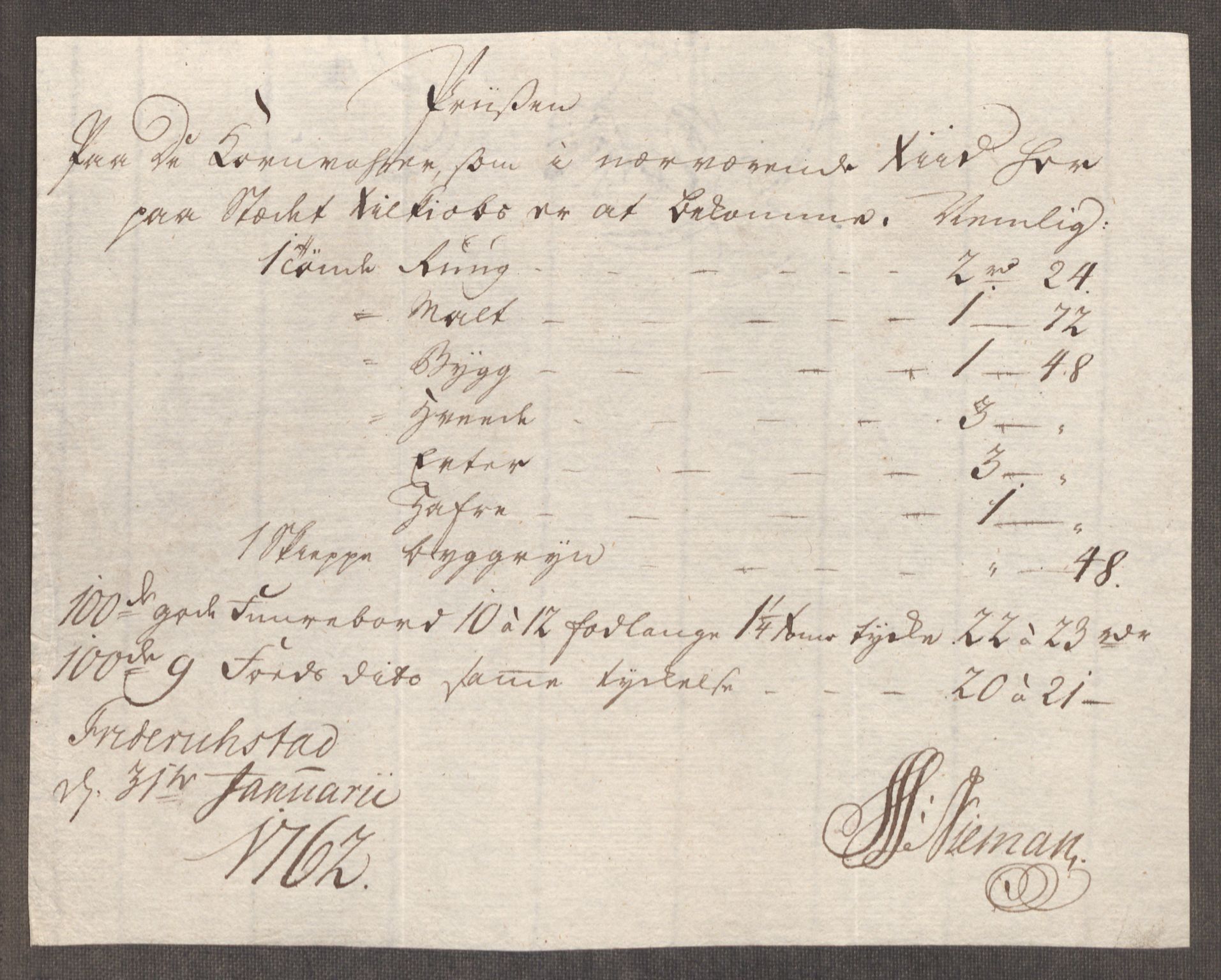 Rentekammeret inntil 1814, Realistisk ordnet avdeling, RA/EA-4070/Oe/L0007: [Ø1]: Priskuranter, 1761-1763, p. 292