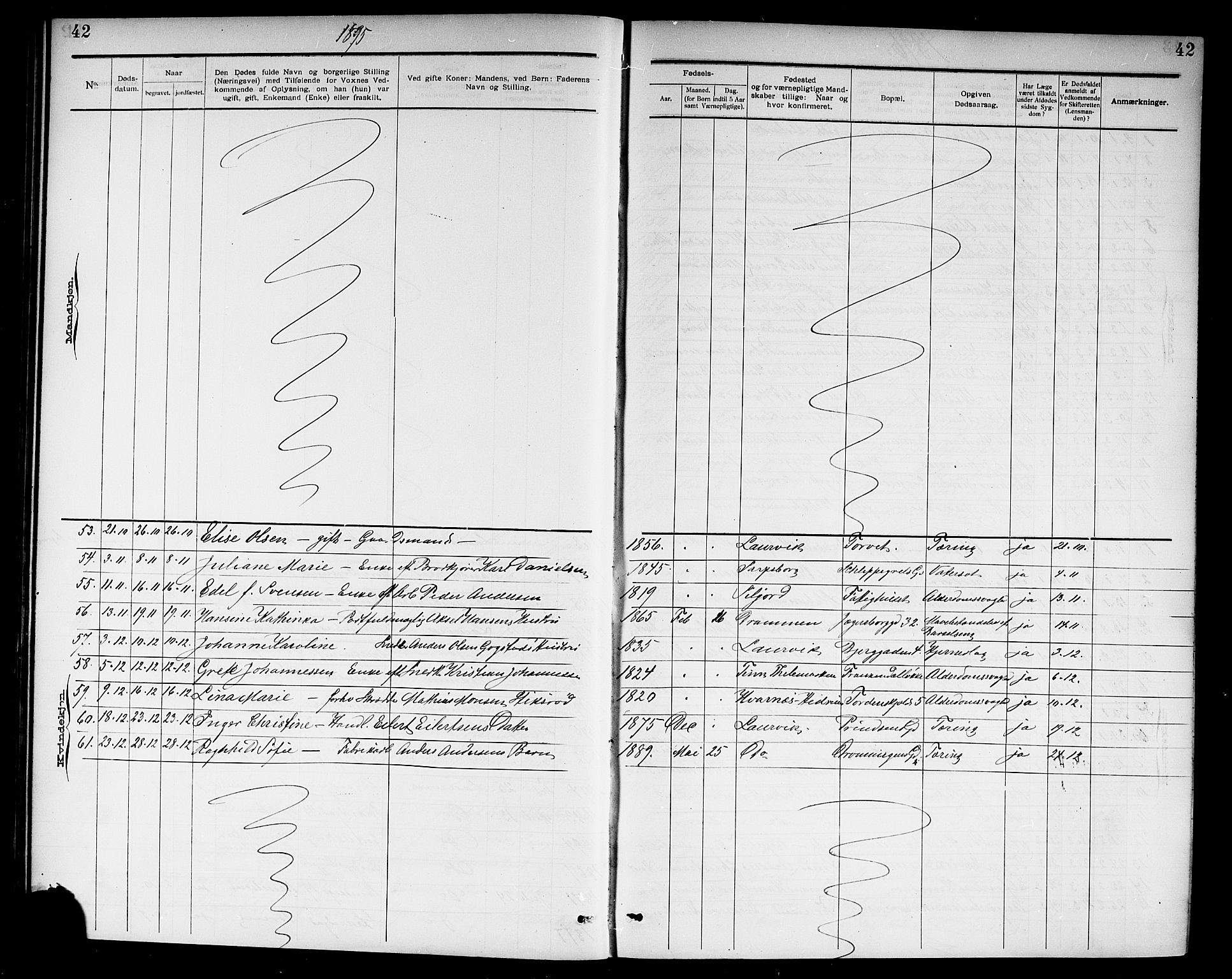 Larvik kirkebøker, SAKO/A-352/G/Ga/L0007: Parish register (copy) no. I 7, 1888-1918, p. 42