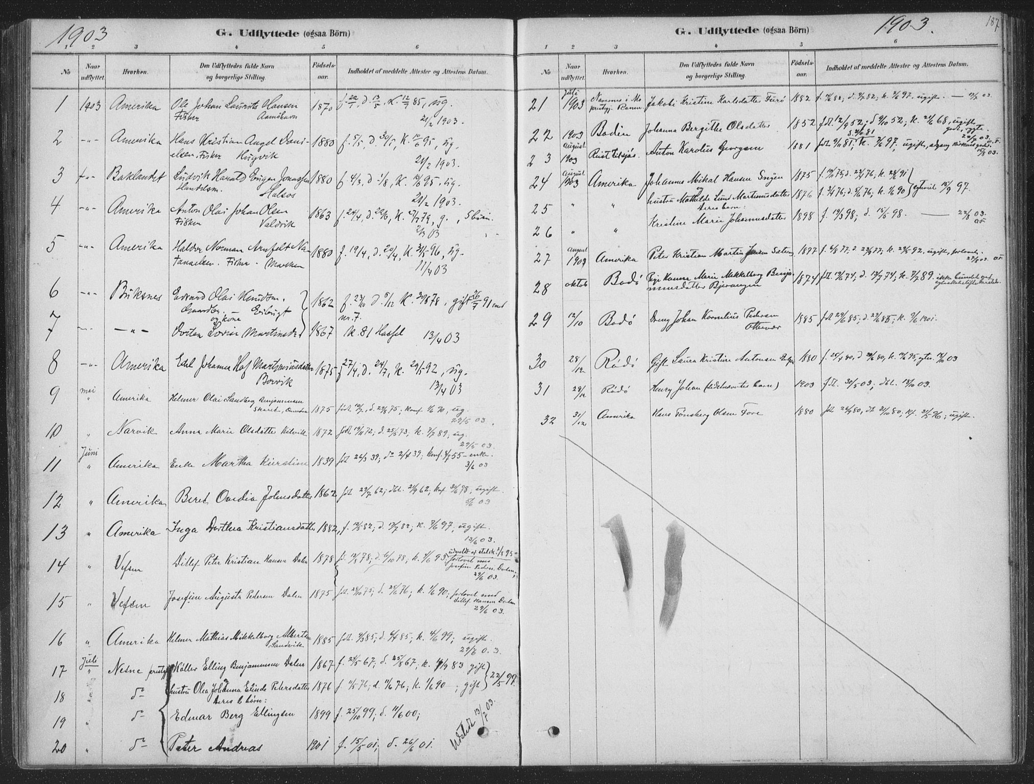 Ministerialprotokoller, klokkerbøker og fødselsregistre - Nordland, SAT/A-1459/843/L0627: Parish register (official) no. 843A02, 1878-1908, p. 187