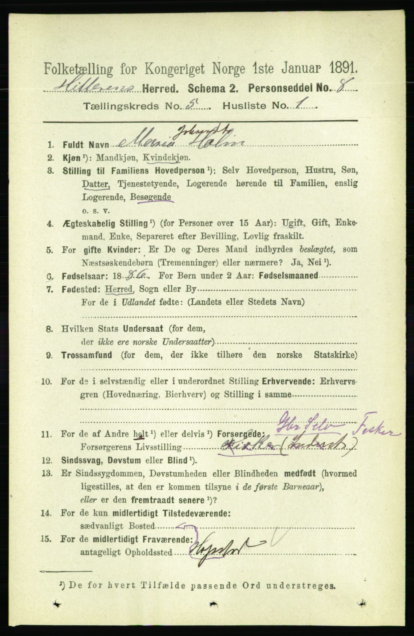 RA, 1891 census for 1617 Hitra, 1891, p. 891