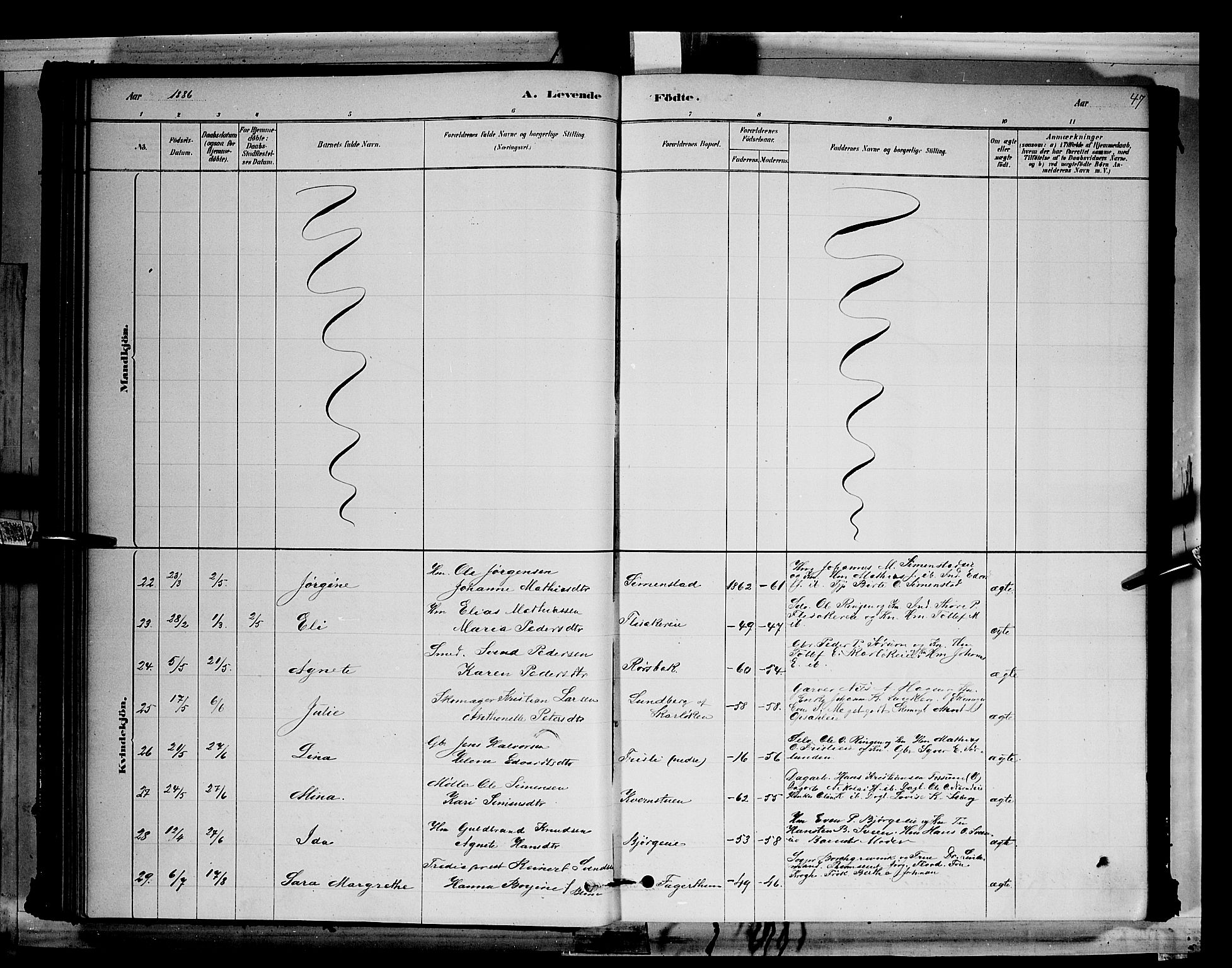 Ringsaker prestekontor, AV/SAH-PREST-014/L/La/L0011: Parish register (copy) no. 11, 1879-1890, p. 47