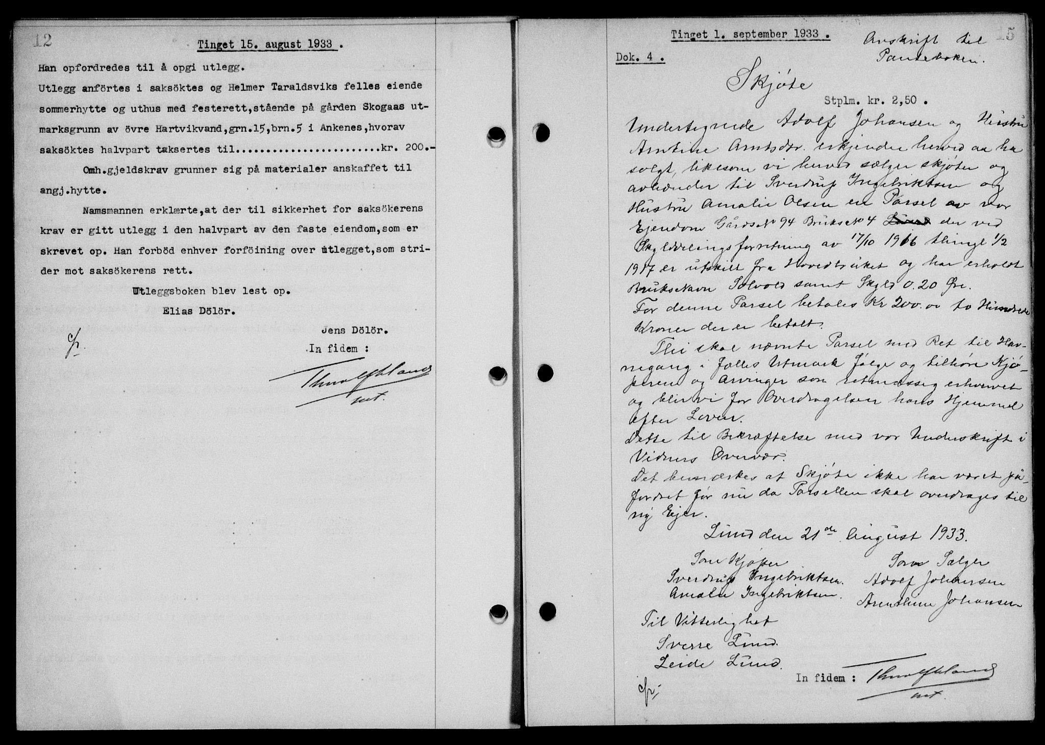 Steigen og Ofoten sorenskriveri, SAT/A-0030/1/2/2C/L0023/0002: Mortgage book no. 26-II og 27, 1933-1934, Deed date: 01.09.1933