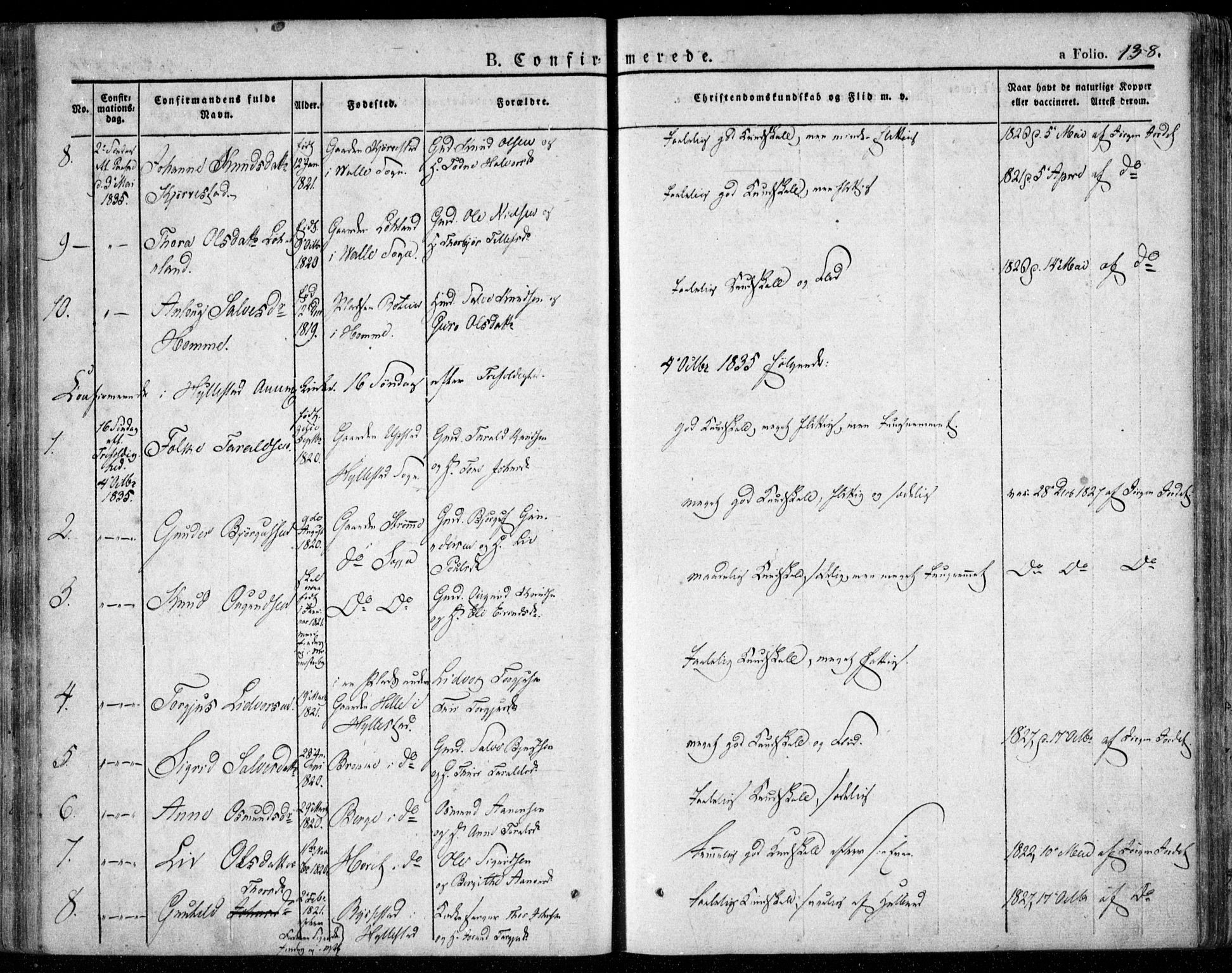 Valle sokneprestkontor, AV/SAK-1111-0044/F/Fa/Fac/L0006: Parish register (official) no. A 6, 1831-1853, p. 138