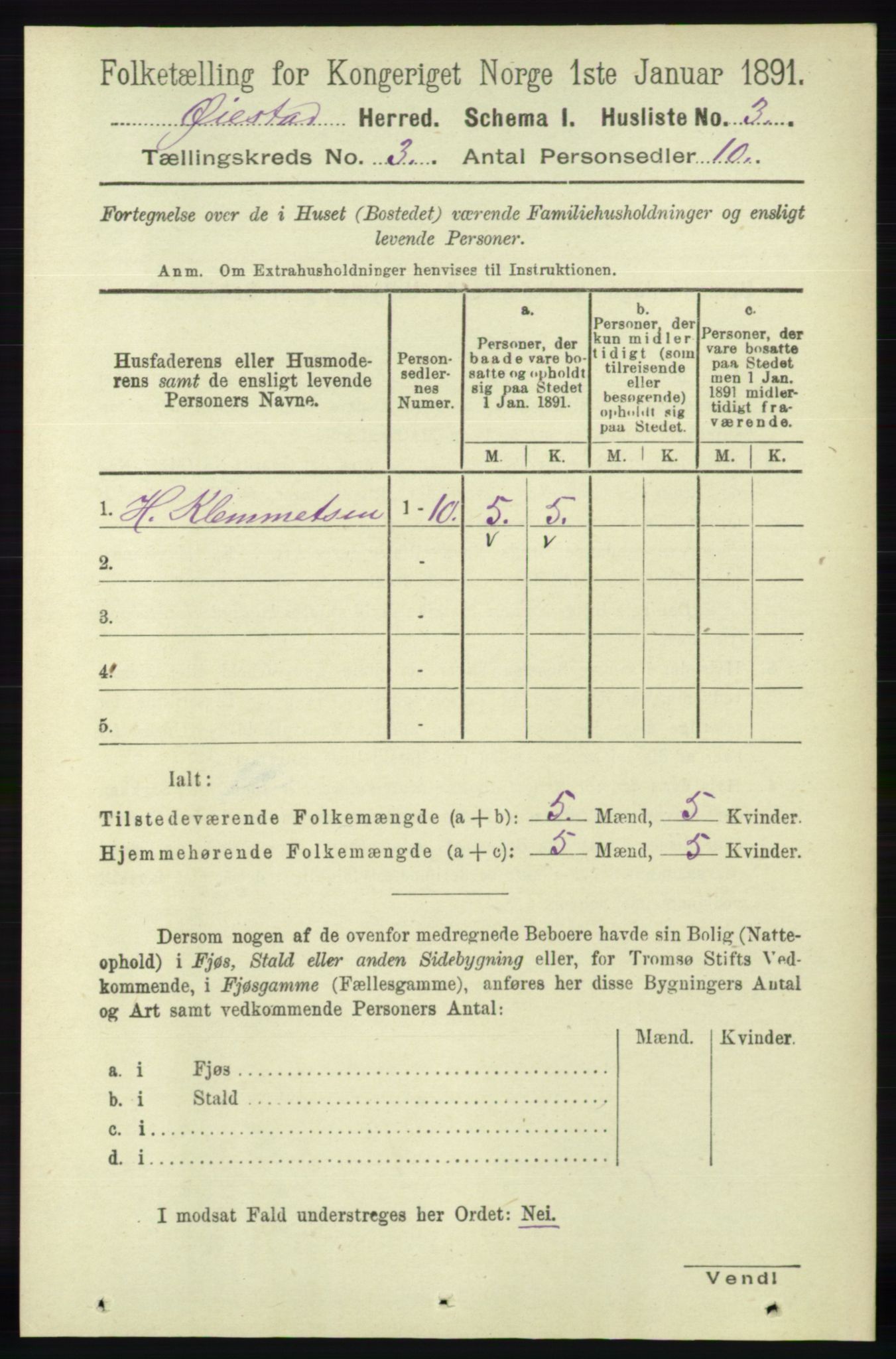 RA, 1891 census for 0920 Øyestad, 1891, p. 838