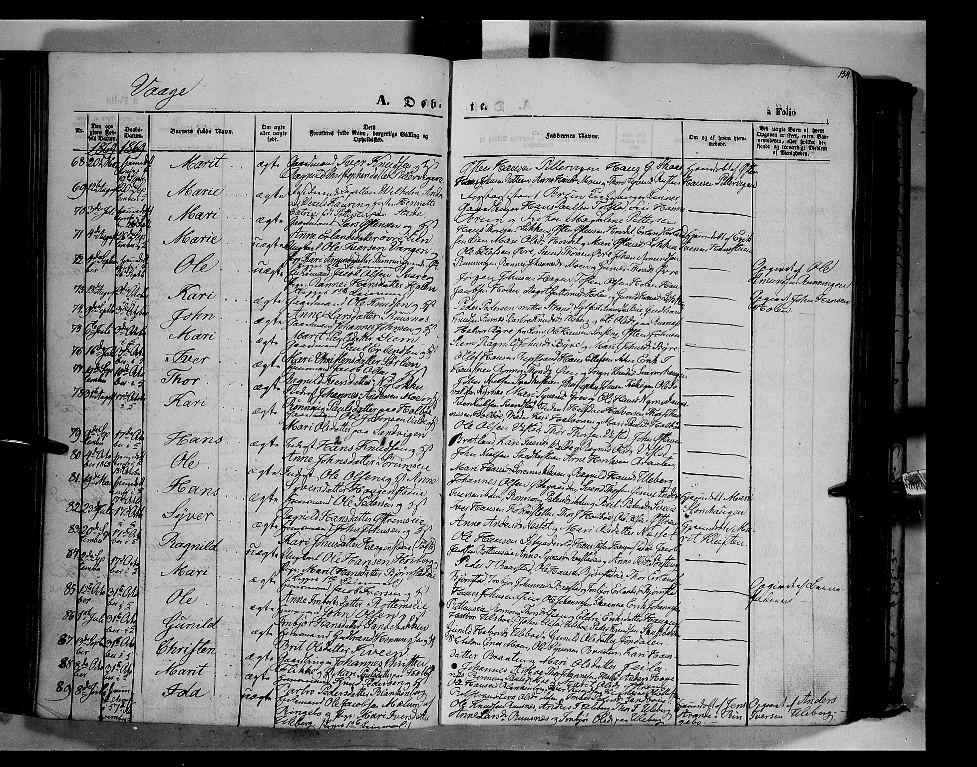 Vågå prestekontor, SAH/PREST-076/H/Ha/Haa/L0006: Parish register (official) no. 6 /1, 1856-1872, p. 154