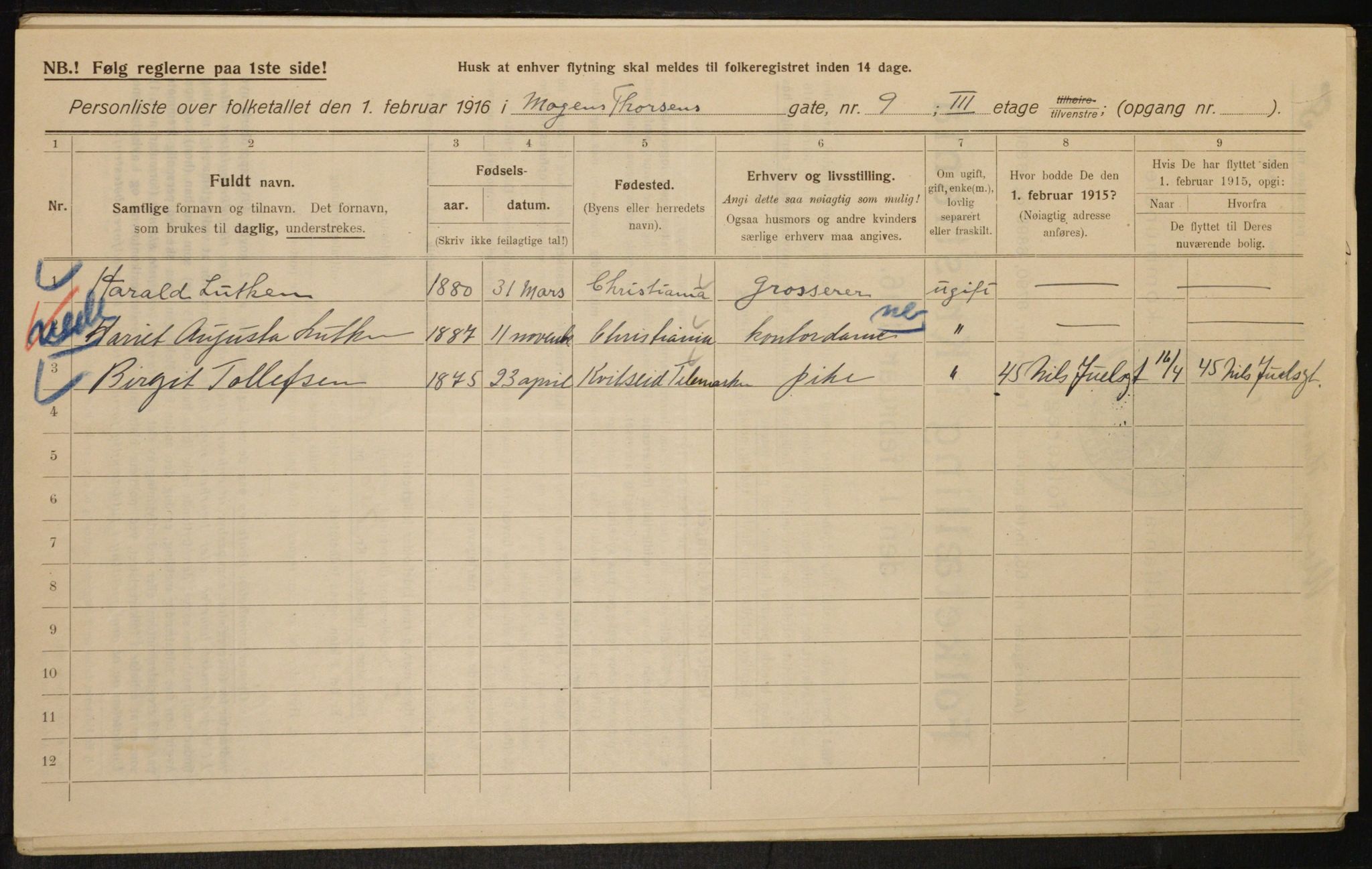 OBA, Municipal Census 1916 for Kristiania, 1916, p. 67262