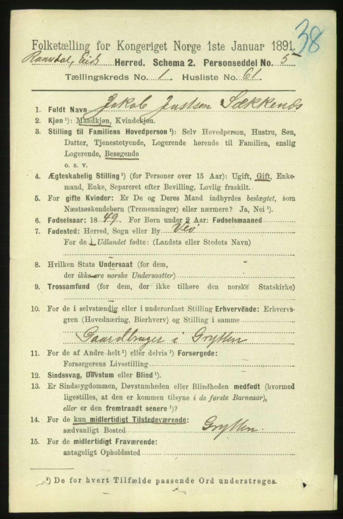 RA, 1891 census for 1538 Eid, 1891, p. 415