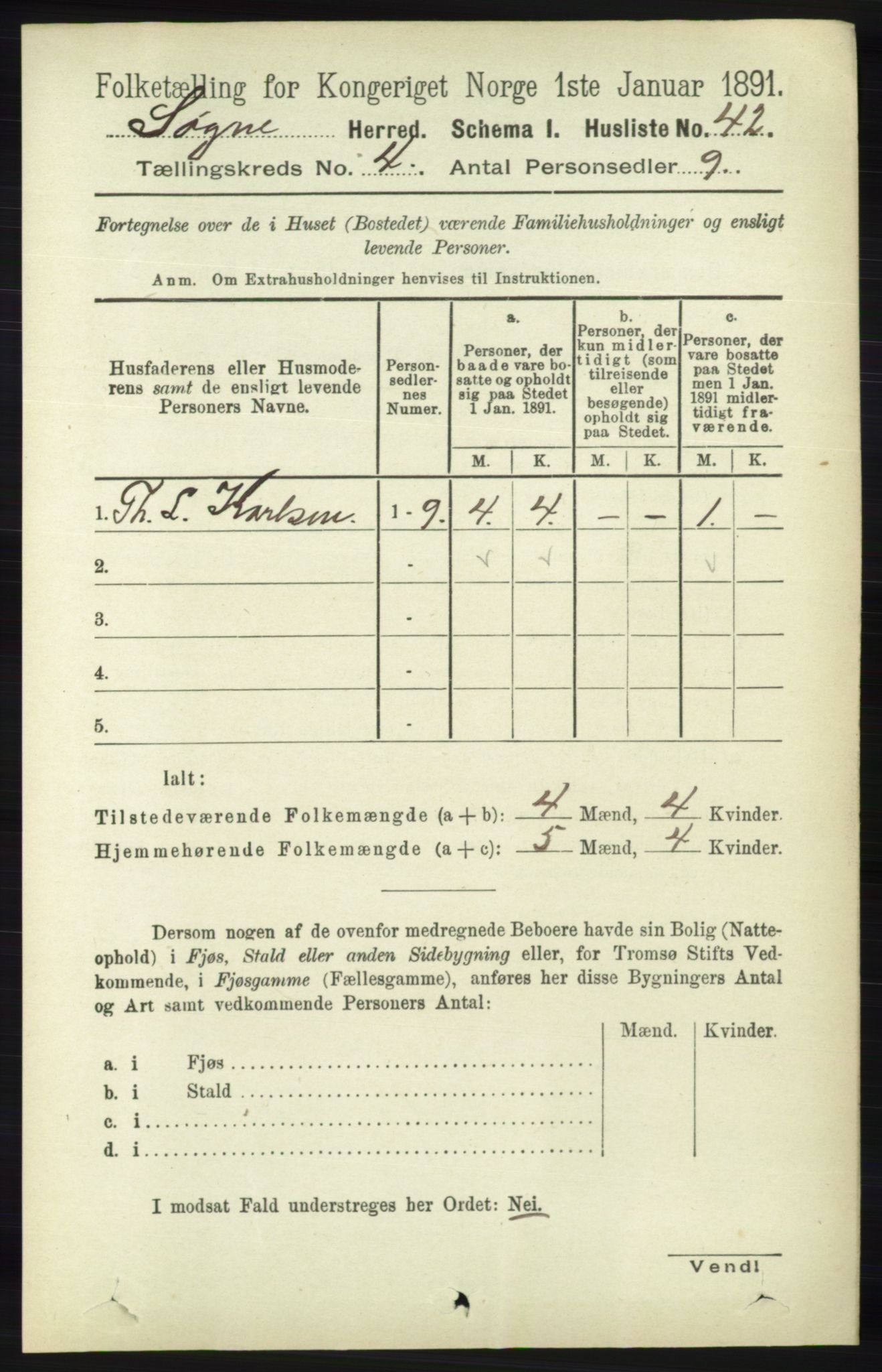 RA, 1891 census for 1018 Søgne, 1891, p. 625