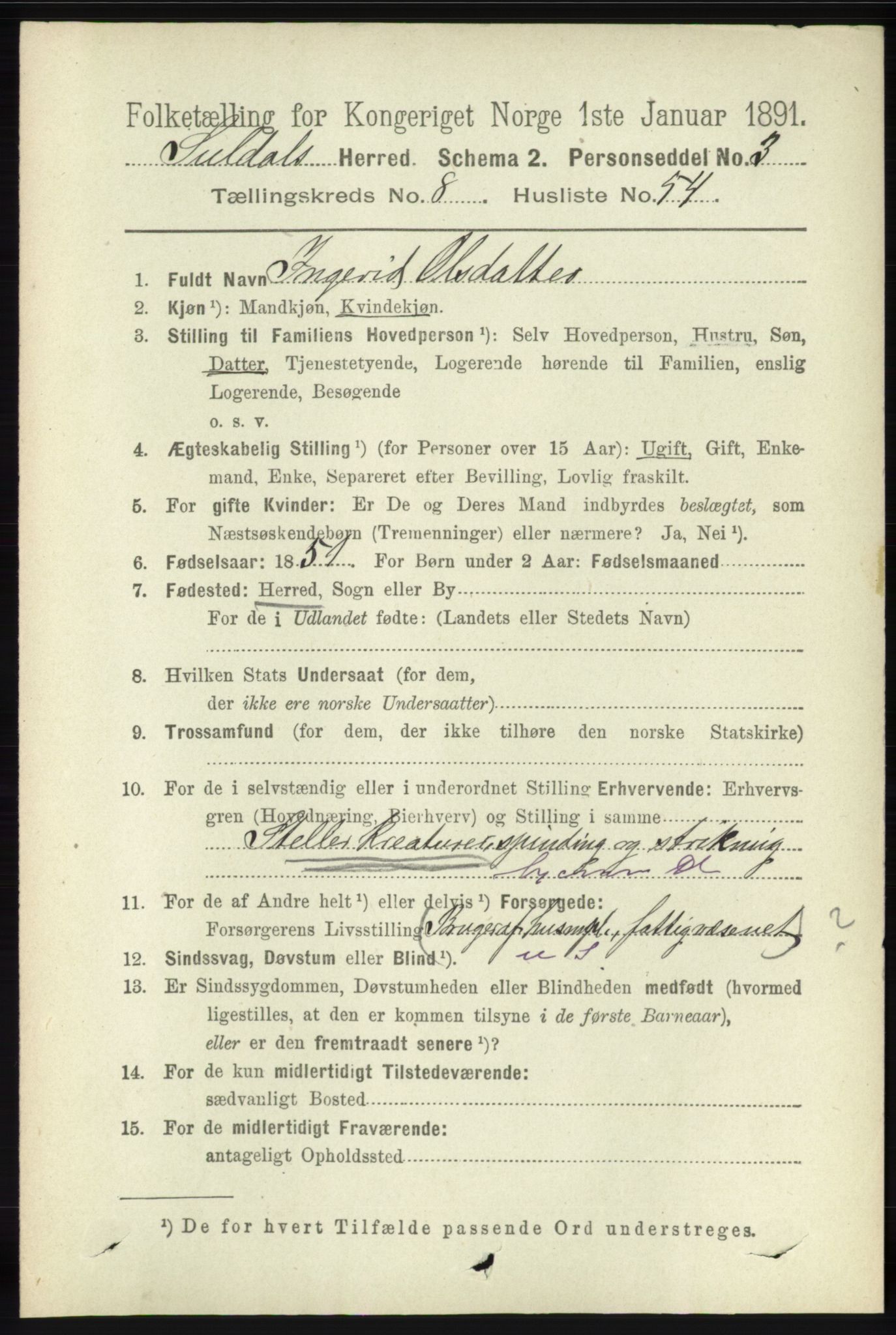 RA, 1891 census for 1134 Suldal, 1891, p. 2617