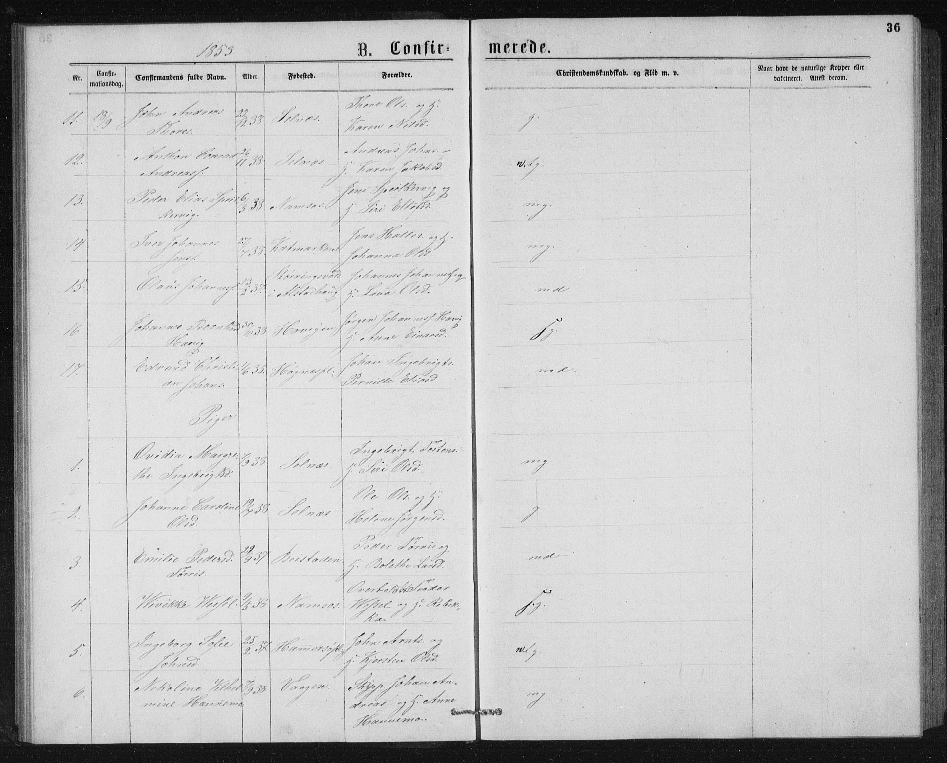Ministerialprotokoller, klokkerbøker og fødselsregistre - Nord-Trøndelag, SAT/A-1458/768/L0567: Parish register (official) no. 768A02, 1837-1865, p. 36