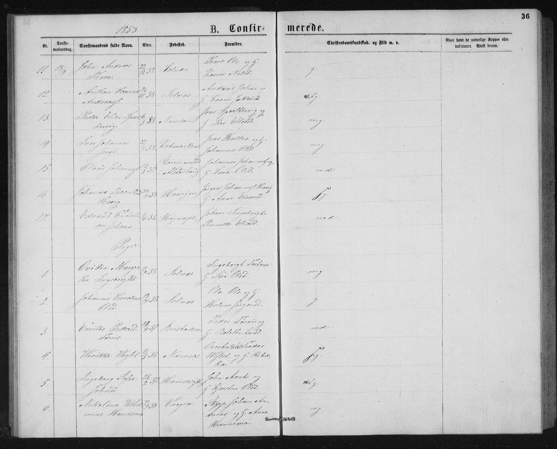 Ministerialprotokoller, klokkerbøker og fødselsregistre - Nord-Trøndelag, AV/SAT-A-1458/768/L0567: Parish register (official) no. 768A02, 1837-1865, p. 36