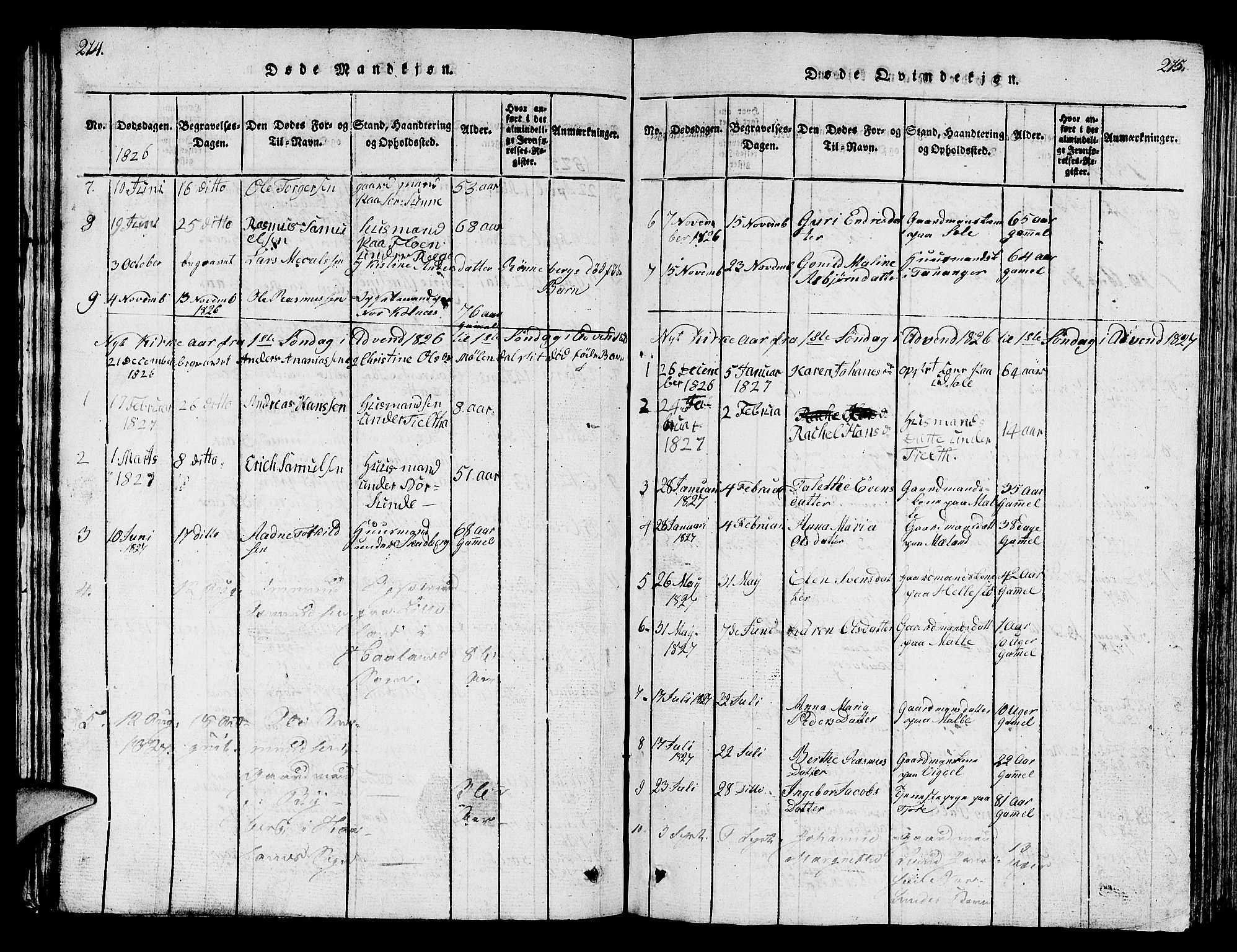 Håland sokneprestkontor, SAST/A-101802/001/30BB/L0001: Parish register (copy) no. B 1, 1815-1845, p. 214-215